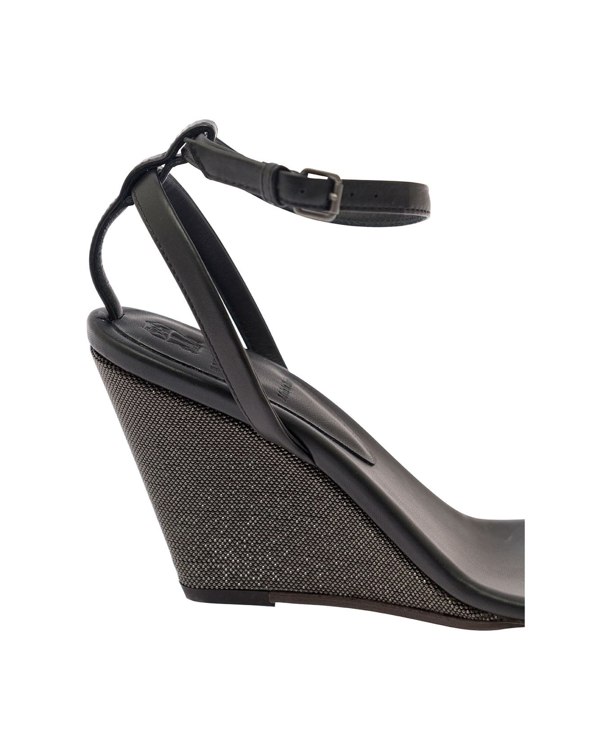 BRUNELLO CUCINELLI WOMEN'S BLACK LEATHER WEDGE SANDALS