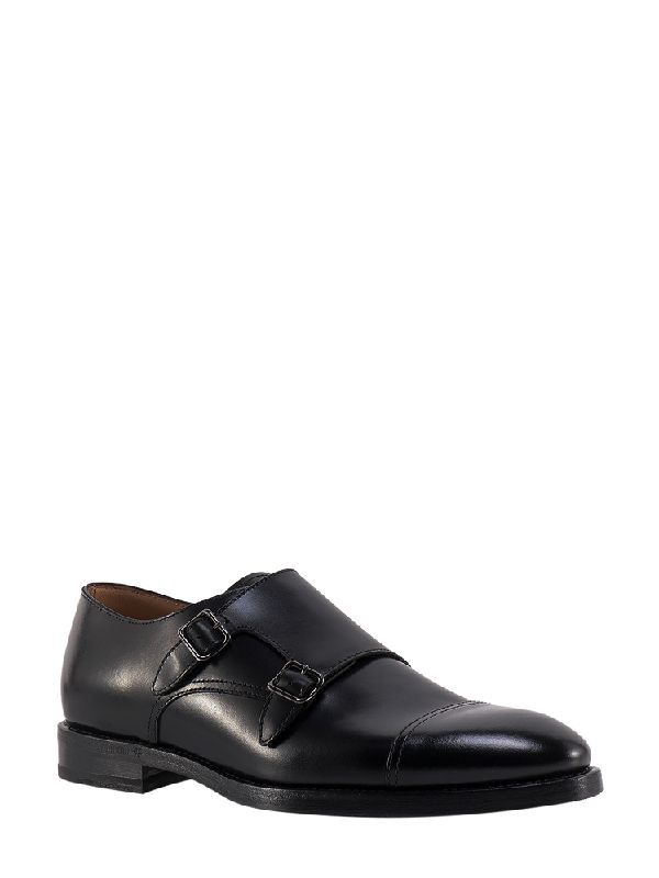 BRUNELLO CUCINELLI MEN'S BLACK LEATHER DOUBLE MONK SHOES