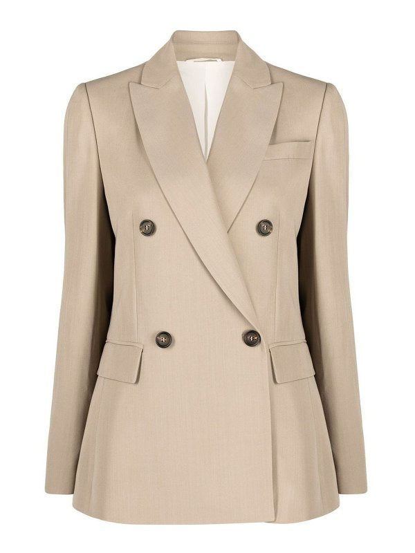 BRUNELLO CUCINELLI WOMEN'S BEIGE DOUBLE-BREASTED TAILORED BLAZER