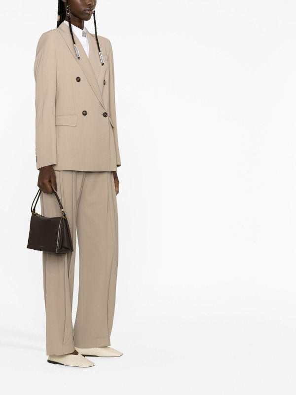 BRUNELLO CUCINELLI WOMEN'S BEIGE DOUBLE-BREASTED TAILORED BLAZER