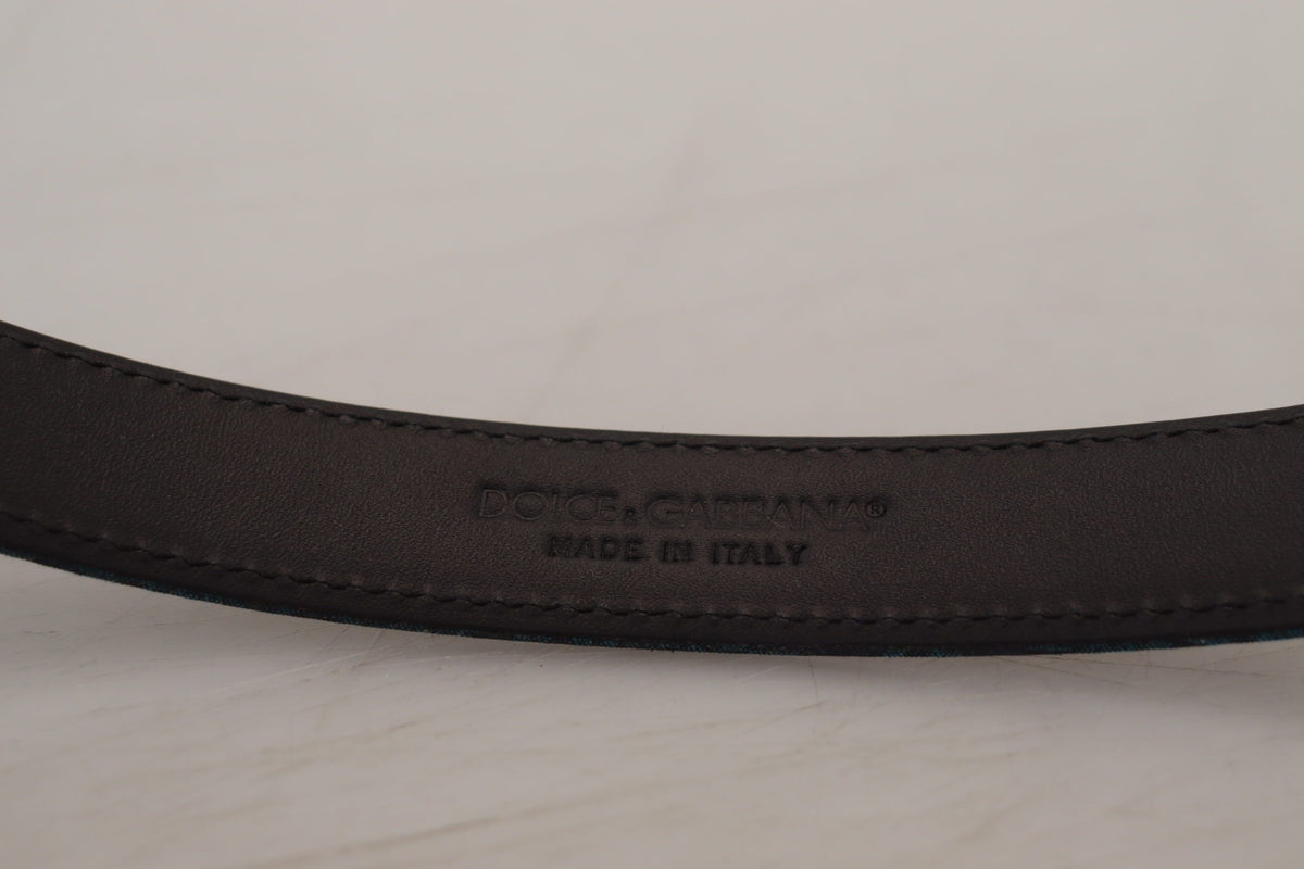 Dolce & Gabbana Blue Jacquard Moire Silver Metal Belt Men