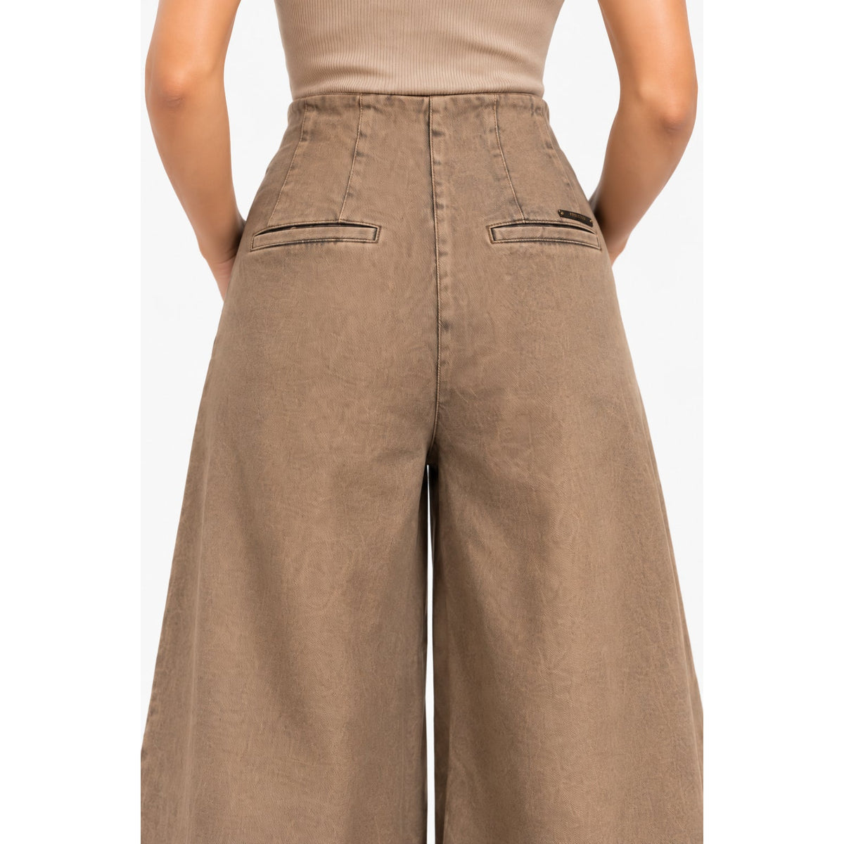 Peserico Almond Beige Wide Leg Pleated Jeans