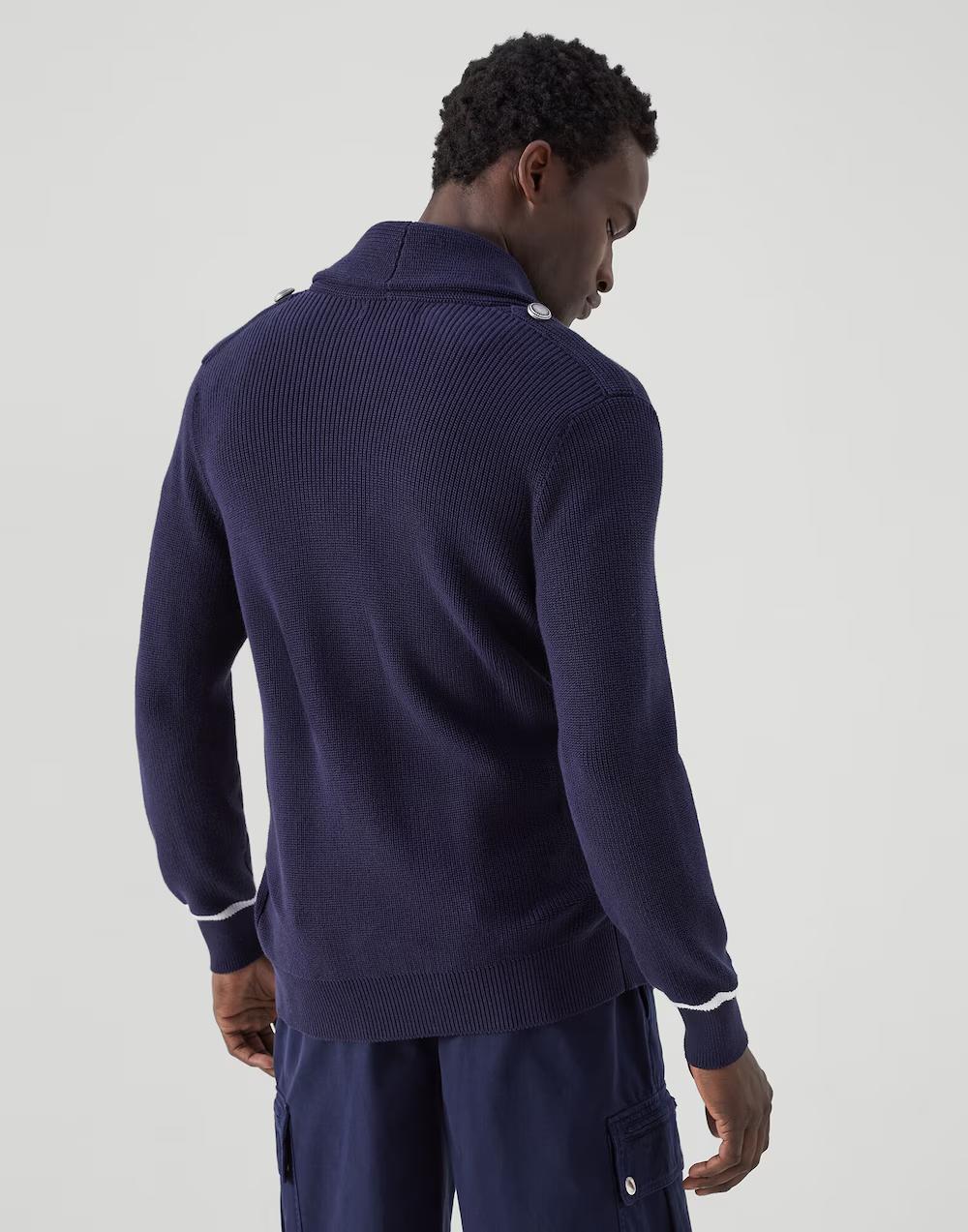 BRUNELLO CUCINELLI MEN'S NAVY DOUBLE-BREASTED SHAWL CARDIGAN