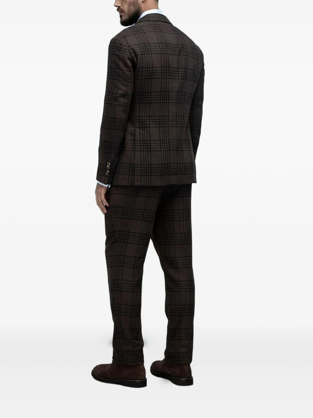 BRUNELLO CUCINELLI MEN'S BROWN WOOL SILK PLAID SUIT