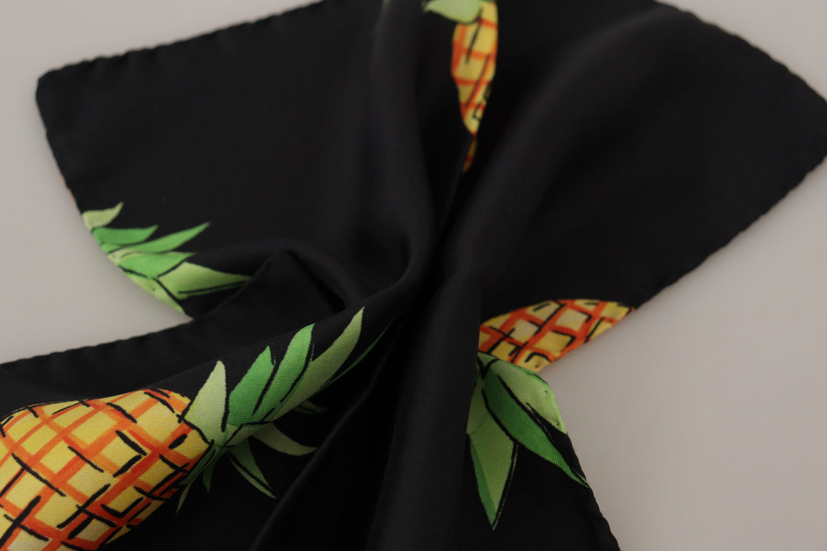 Dolce & Gabbana Black Pineapple Printed Square Handkerchief Scarf