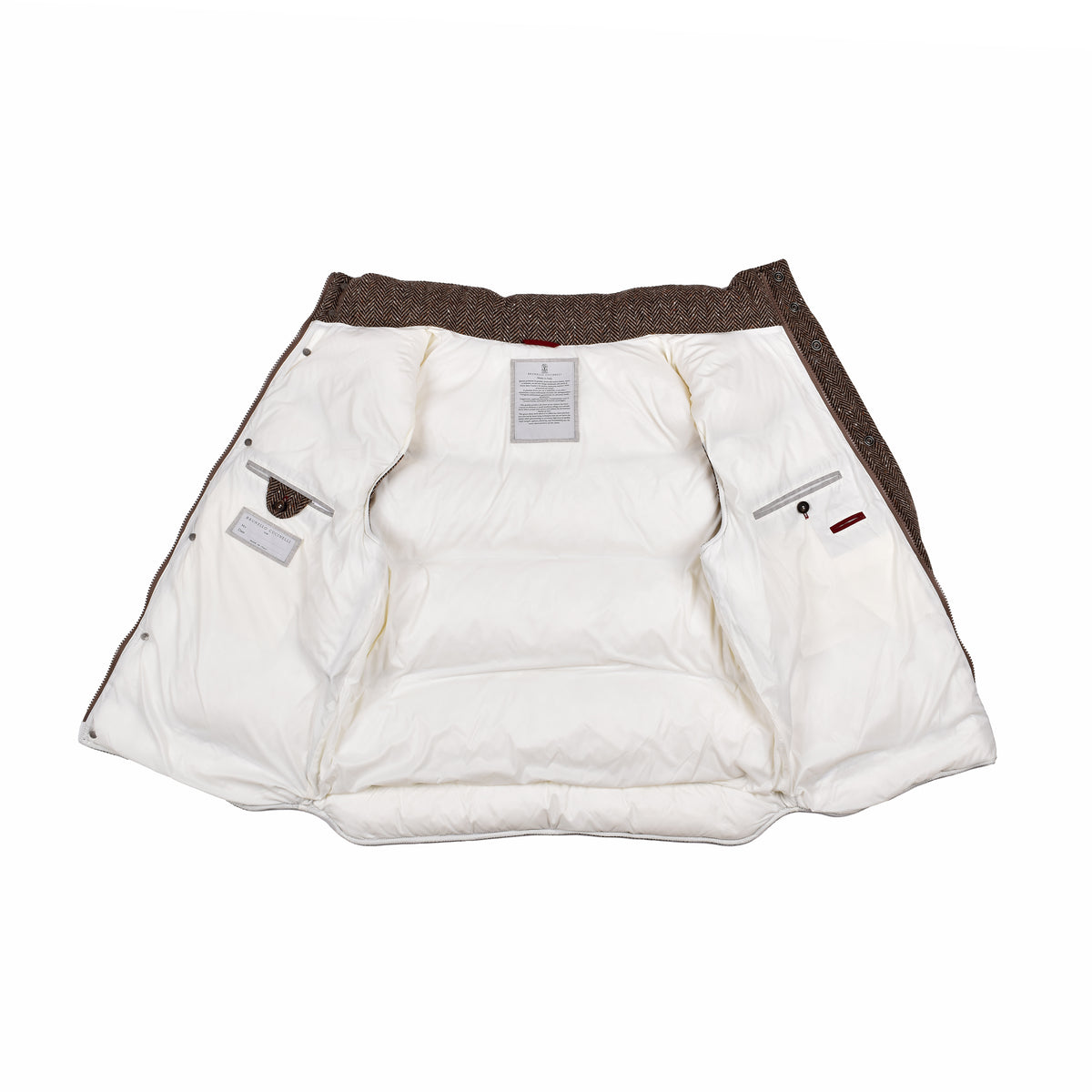 BRUNELLO CUCINELLI MEN'S BROWN WHITE WOOL SLEEVELESS VEST