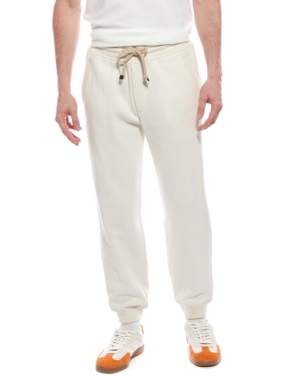 BRUNELLO CUCINELLI MEN'S CREAM COTTON JOGGER TROUSERS