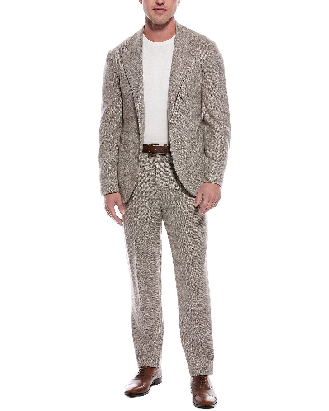 BRUNELLO CUCINELLI MEN'S TAUPE TAILORED SUIT WITH BLAZER