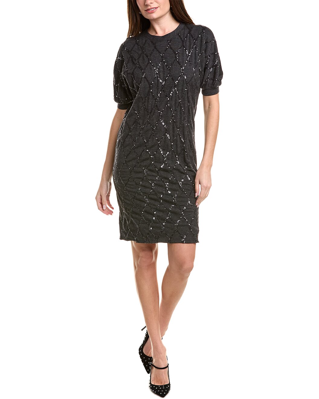 BRUNELLO CUCINELLI WOMEN'S ANTHRACITE SEQUIN EMBELLISHED DRESS