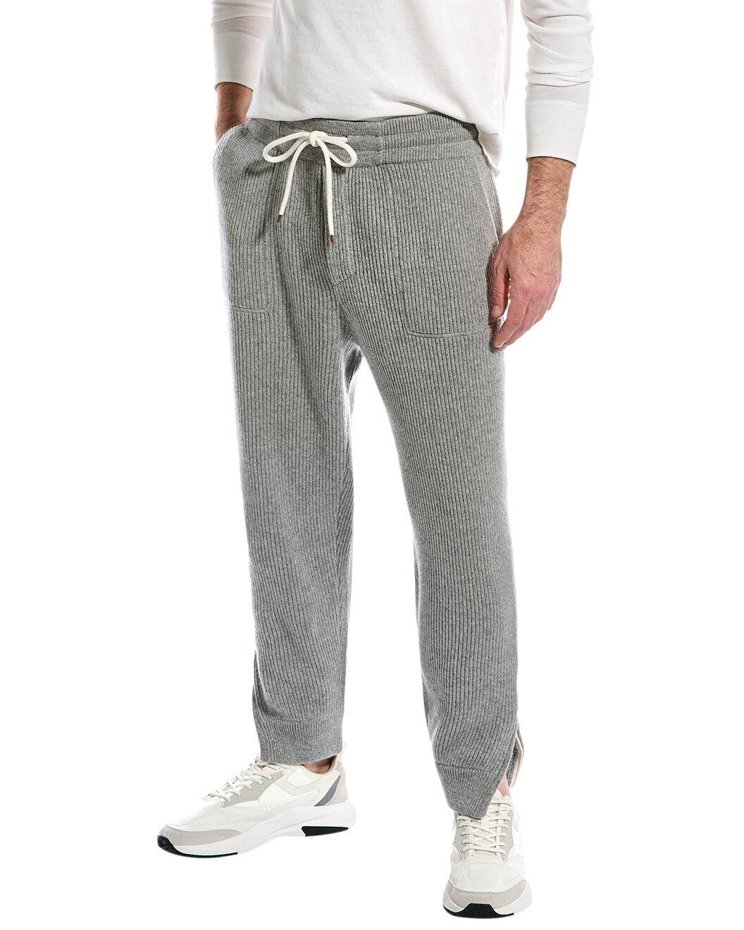 BRUNELLO CUCINELLI MEN'S LIGHT GREY CASHMERE TROUSERS