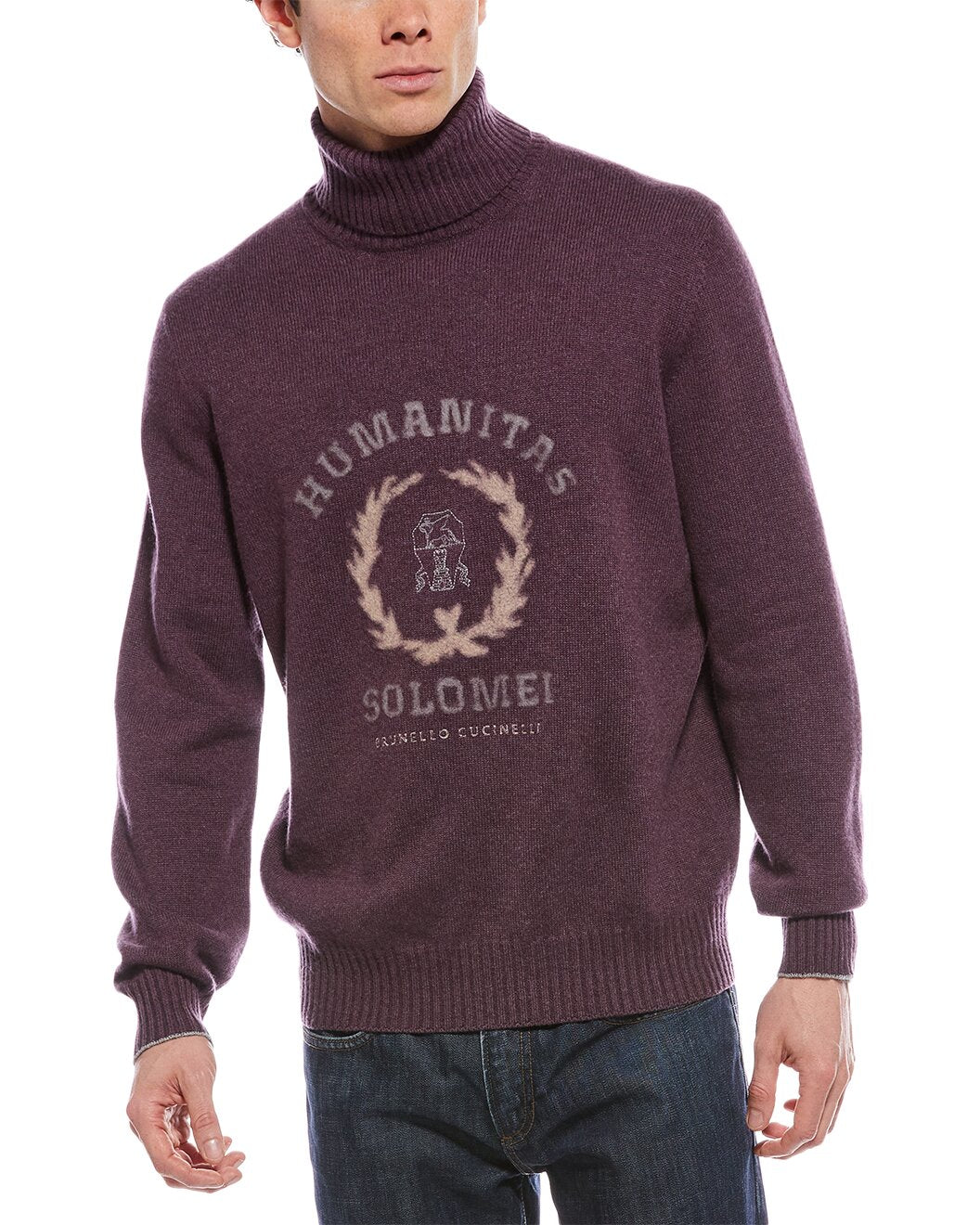 BRUNELLO CUCINELLI MEN'S MAROON WOOL TURTLENECK SWEATER