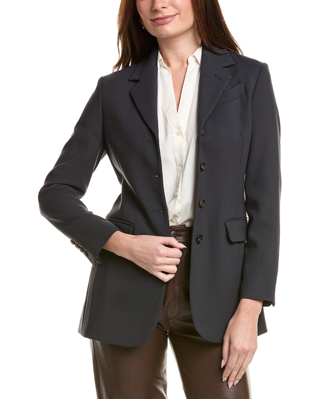 BRUNELLO CUCINELLI WOMEN'S DARK BLUE WOOL BLAZER