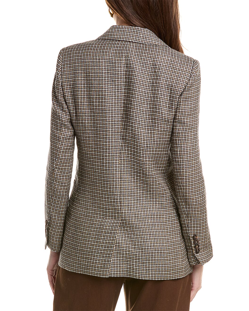 BRUNELLO CUCINELLI WOMEN'S BROWN CHECKED DOUBLE BREASTED BLAZER
