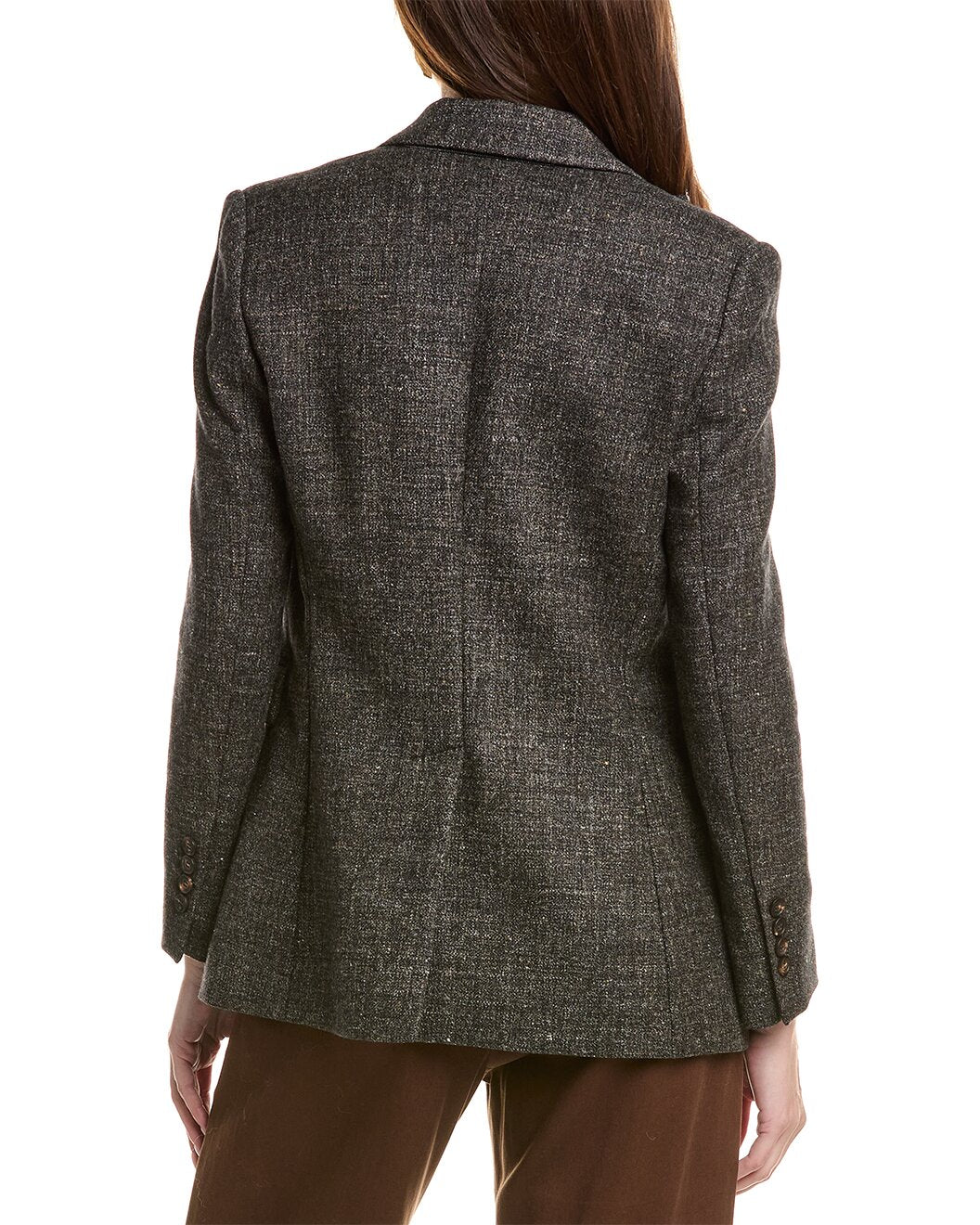 BRUNELLO CUCINELLI WOMEN'S MACRO MELANGE GREY WOOL LINEN BLEND DOUBLE JACKET