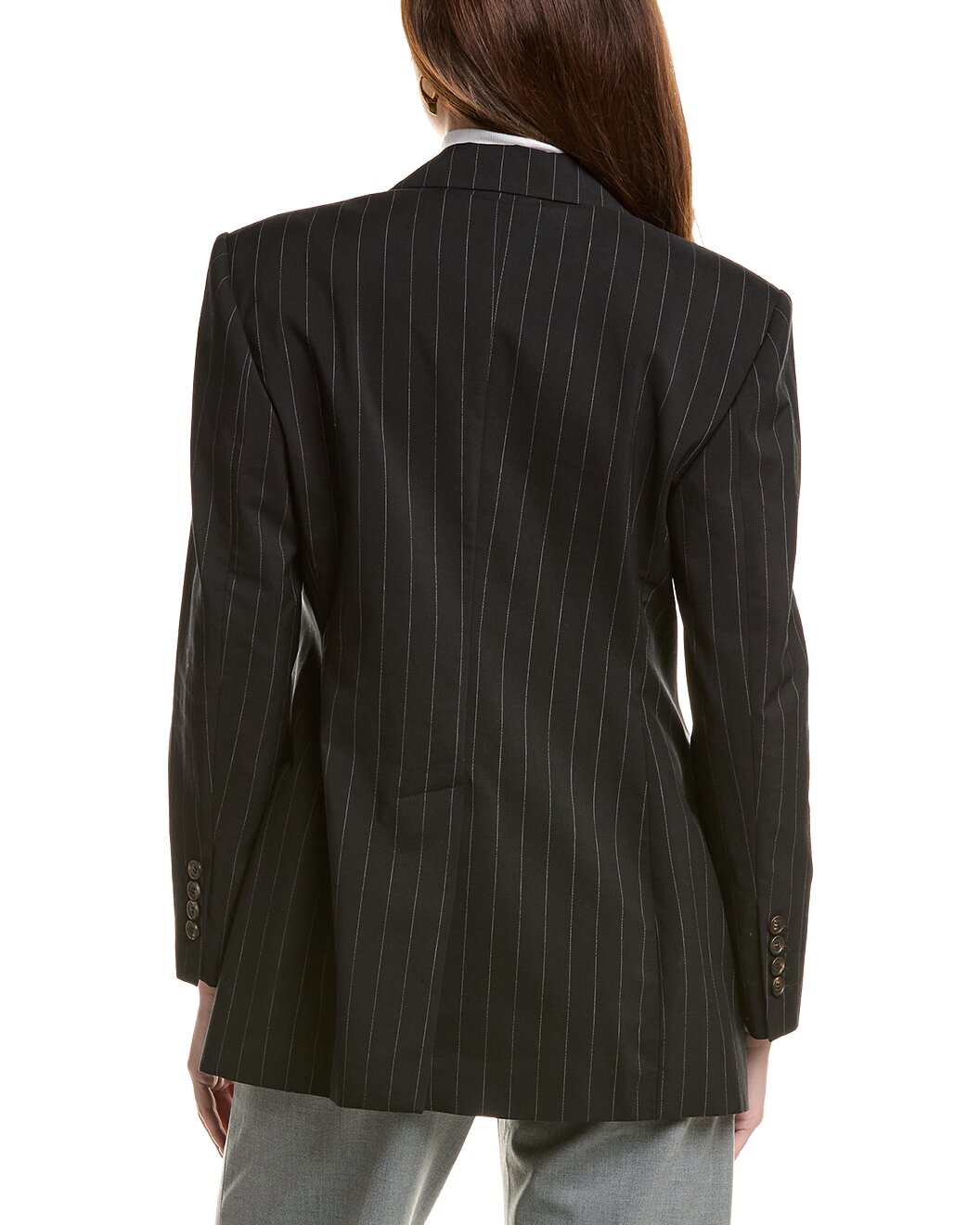 BRUNELLO CUCINELLI WOMEN'S BLACK PINSTRIPE TAILORED BLAZER
