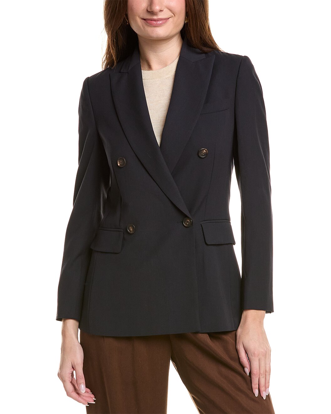 BRUNELLO CUCINELLI WOMEN'S NAVY DOUBLE-BREASTED TAILORED BLAZER