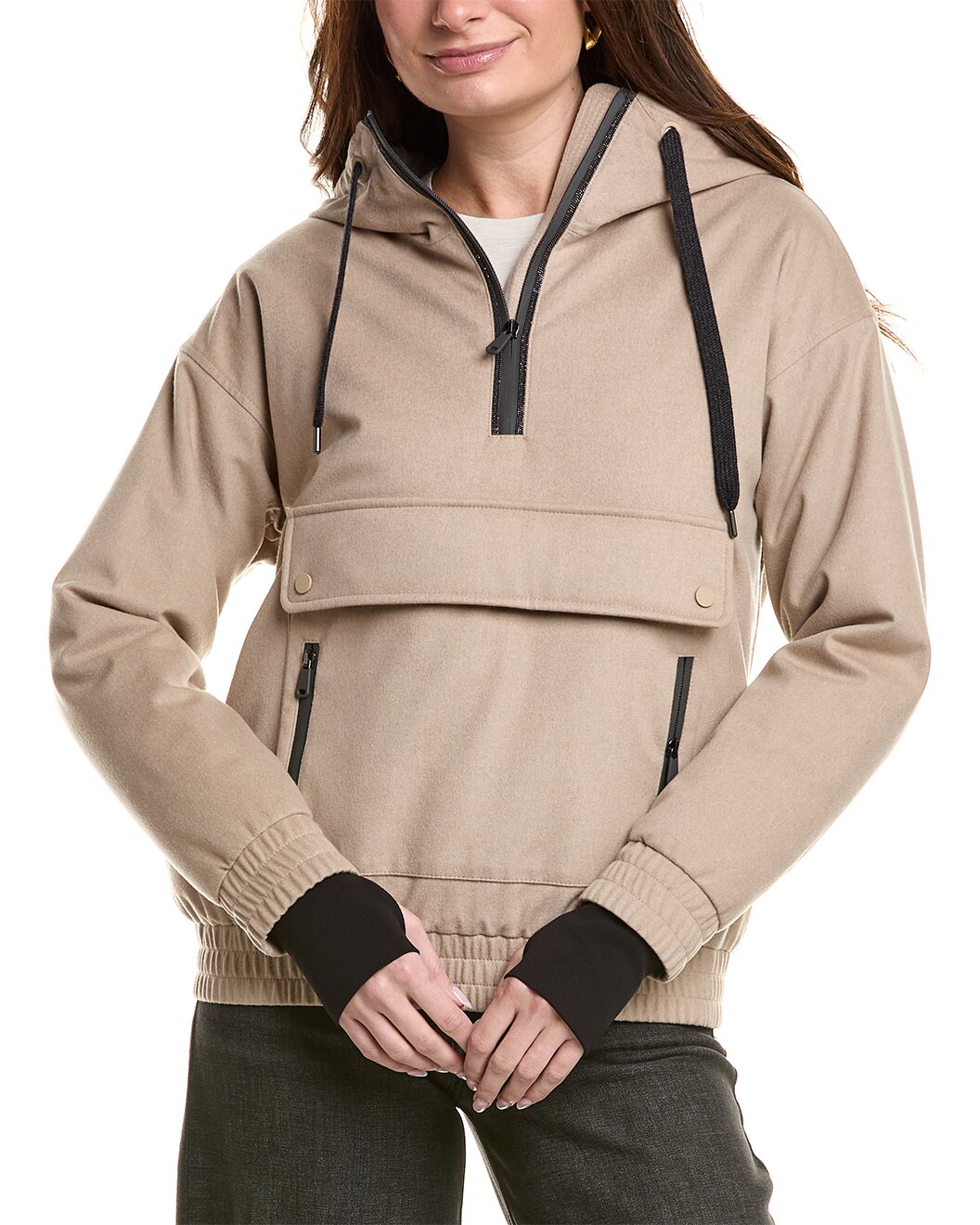 BRUNELLO CUCINELLI WOMEN'S BEIGE WOOL HOODED JACKET