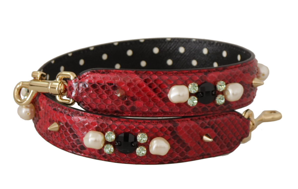 Dolce & Gabbana Red Exotic Leather Crystals Bag Shoulder Strap