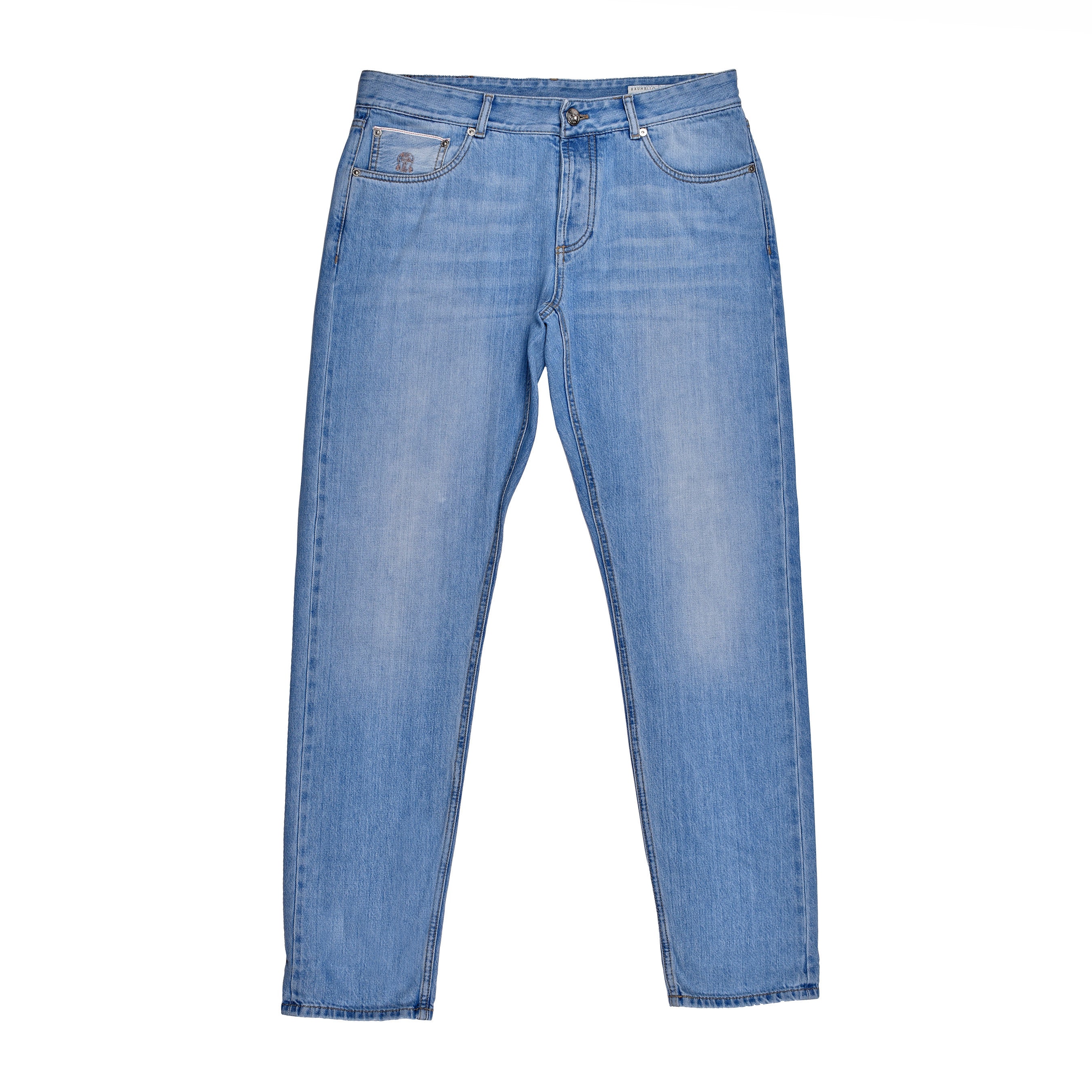 BRUNELLO CUCINELLI MEN'S 100% COTTON DISTRESSED 5 POCKET SELVEDGE DENIM JEANS