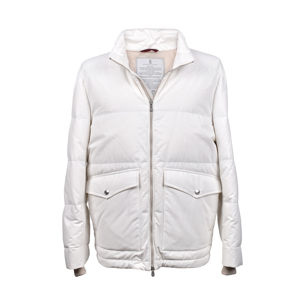 BRUNELLO CUCINELLI MEN'S WHITE QUILTED DOWN JACKET