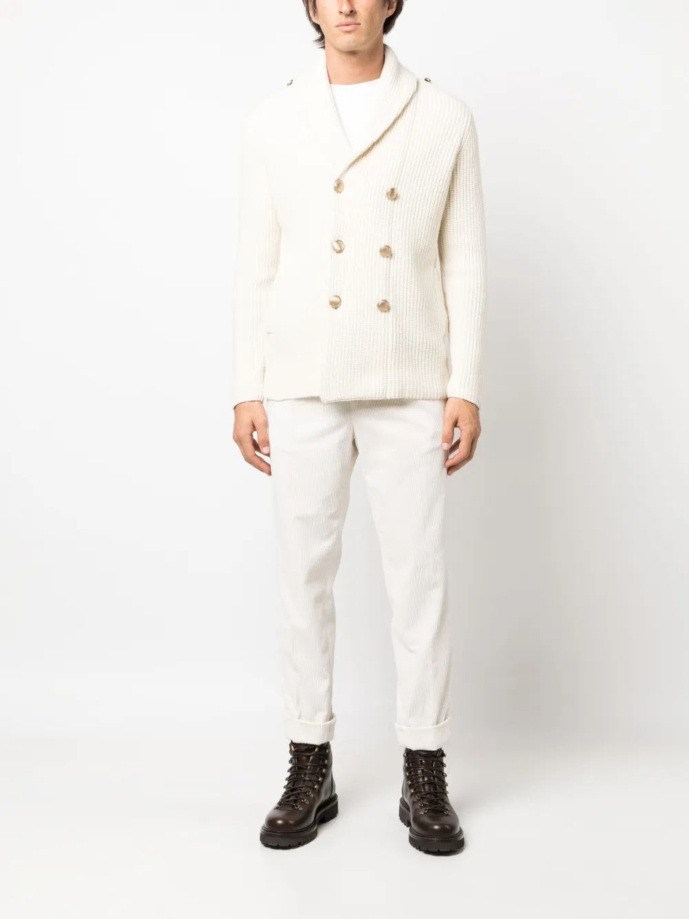 BRUNELLO CUCINELLI MEN'S CREAM WOOL SILK SWEATER