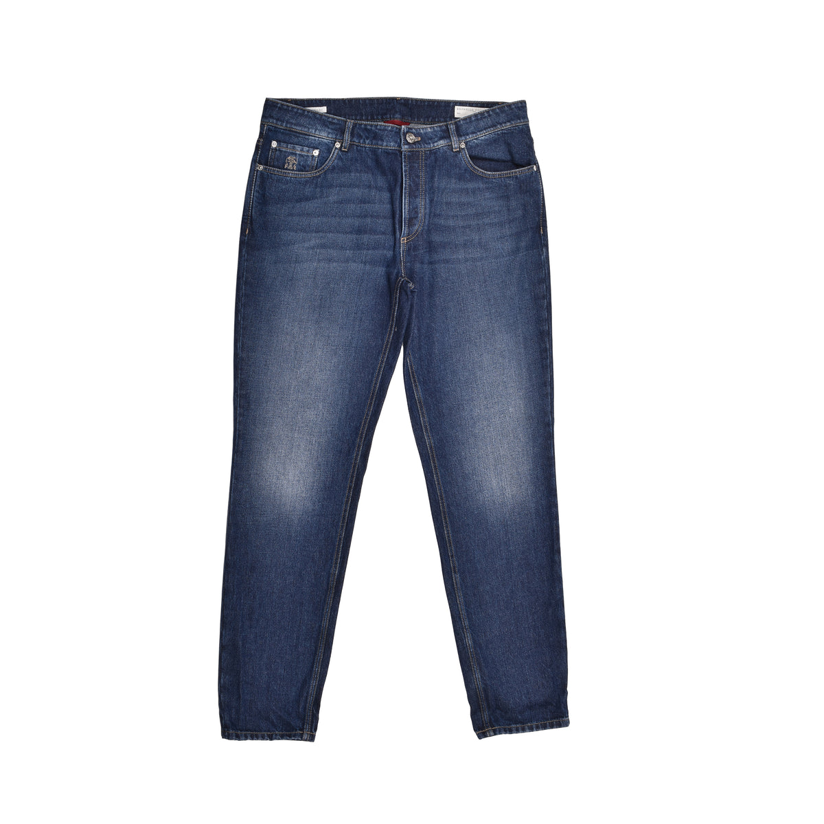 BRUNELLO CUCINELLI MEN'S DARK BLUE DENIM TROUSERS
