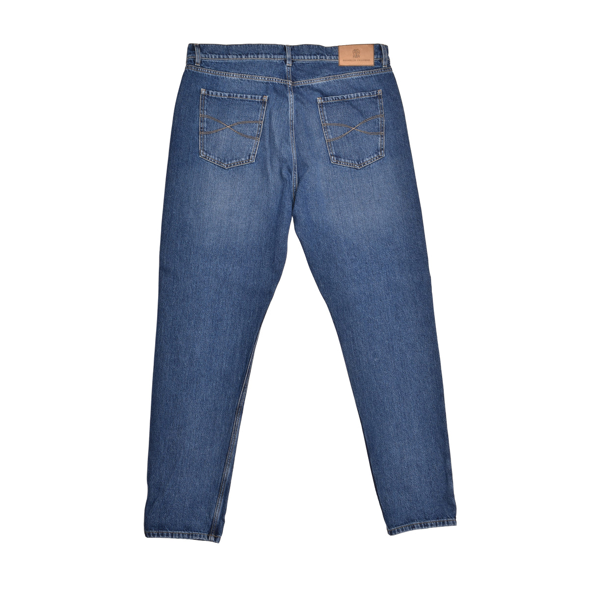 BRUNELLO CUCINELLI MEN'S MEDIUM BLUE DENIM TROUSERS
