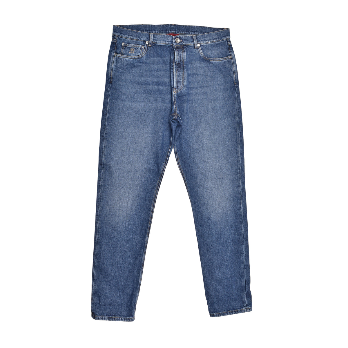 BRUNELLO CUCINELLI MEN'S MEDIUM BLUE DENIM TROUSERS