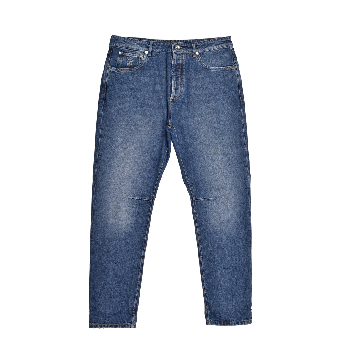 BRUNELLO CUCINELLI MEN'S MEDIUM BLUE DENIM TROUSERS