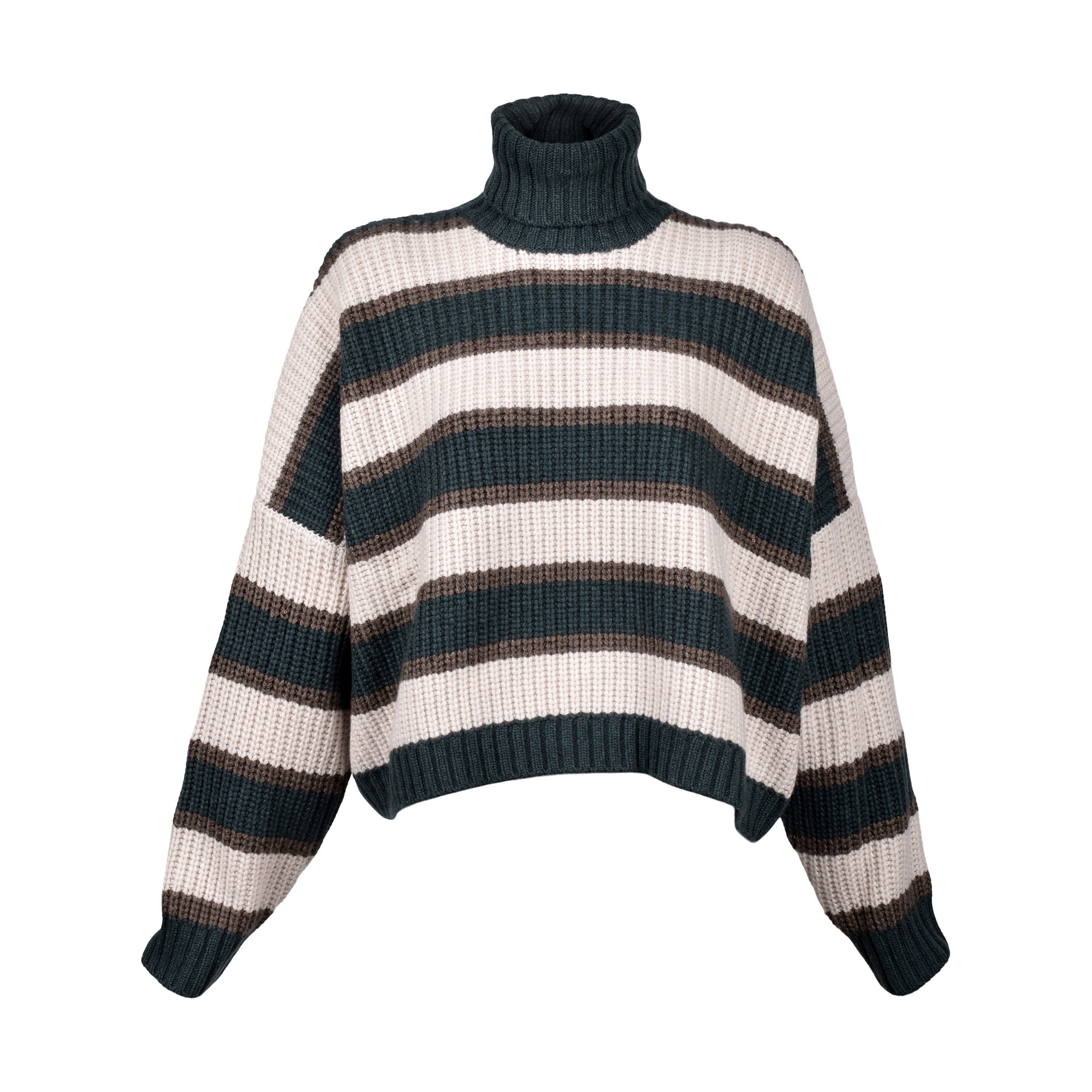 BRUNELLO CUCINELLI WOMEN'S STRIPED CASHMERE KNIT TURTLENECK SWEATER