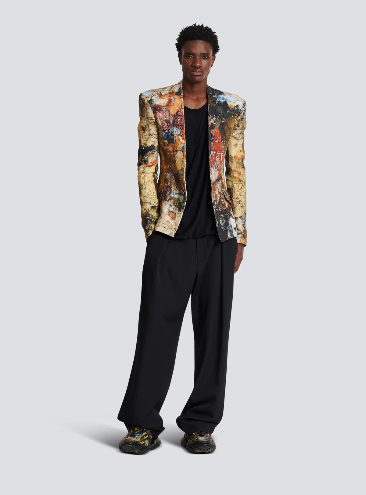 BALMAIN MEN'S BLACK LOOSE TAILORED TROUSERS