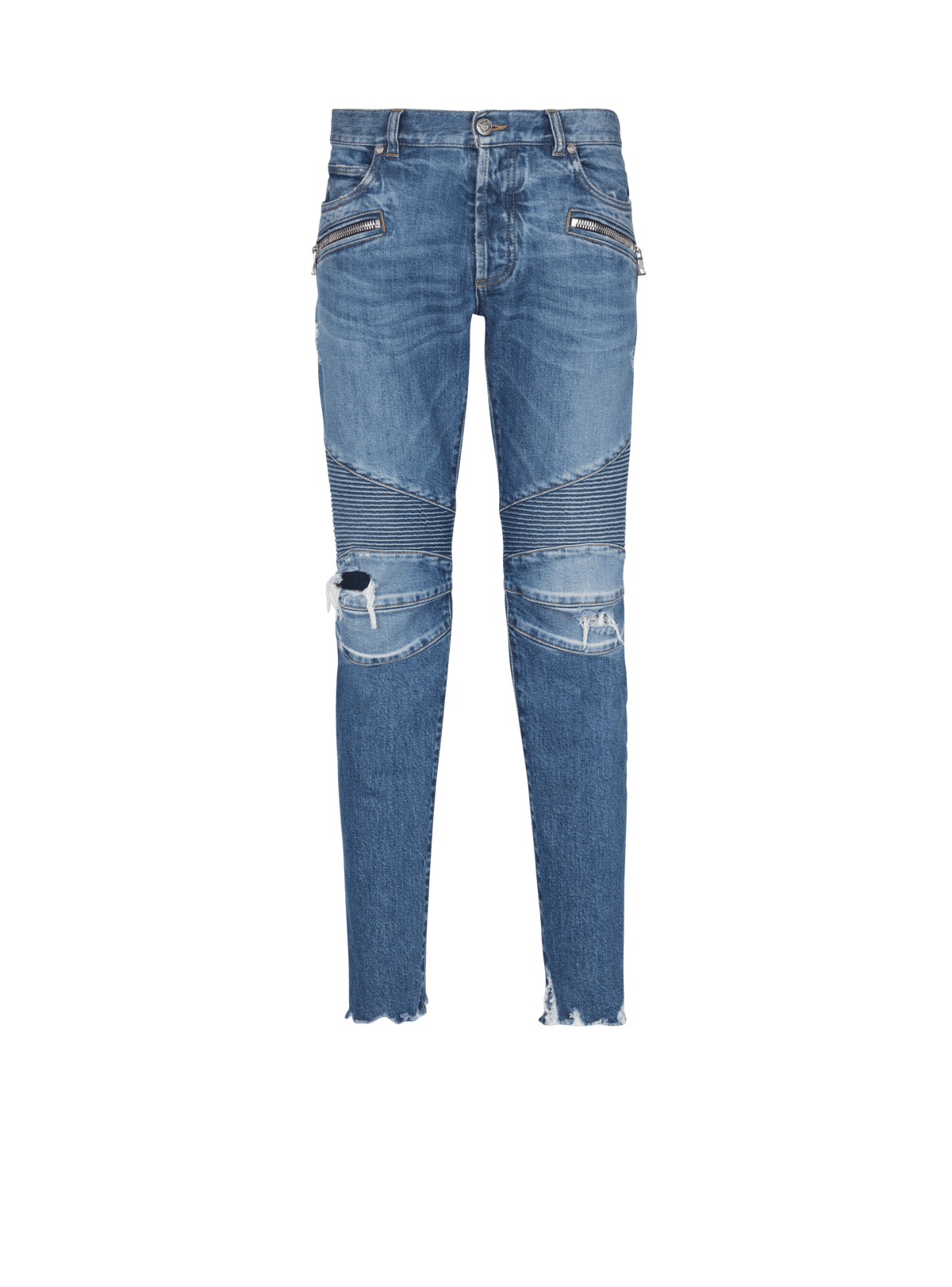 BALMAIN MEN'S BLUE RIBBED SLIM JEANS