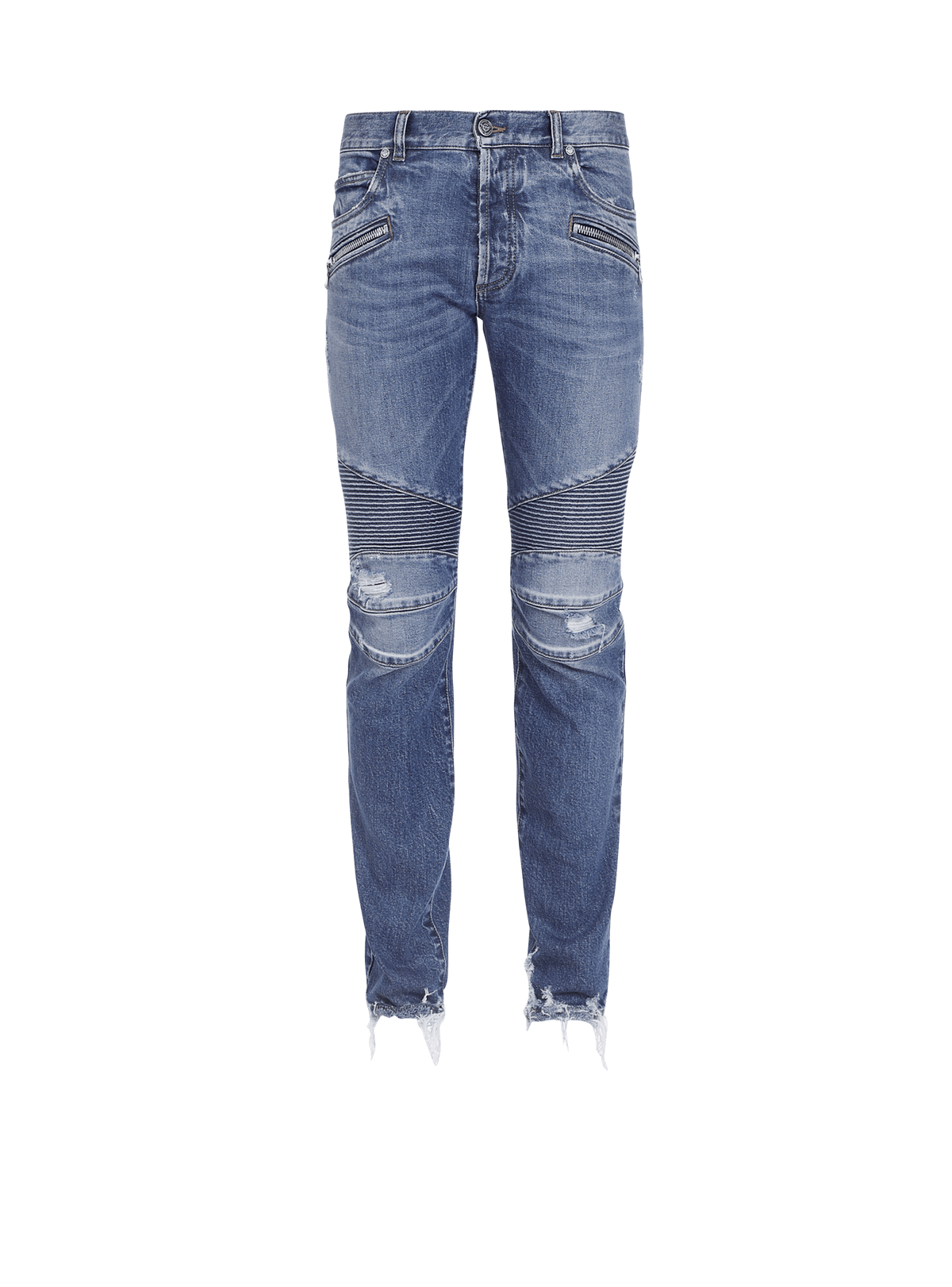 BALMAIN MEN'S BLUE RIBBED TAPERED JEANS