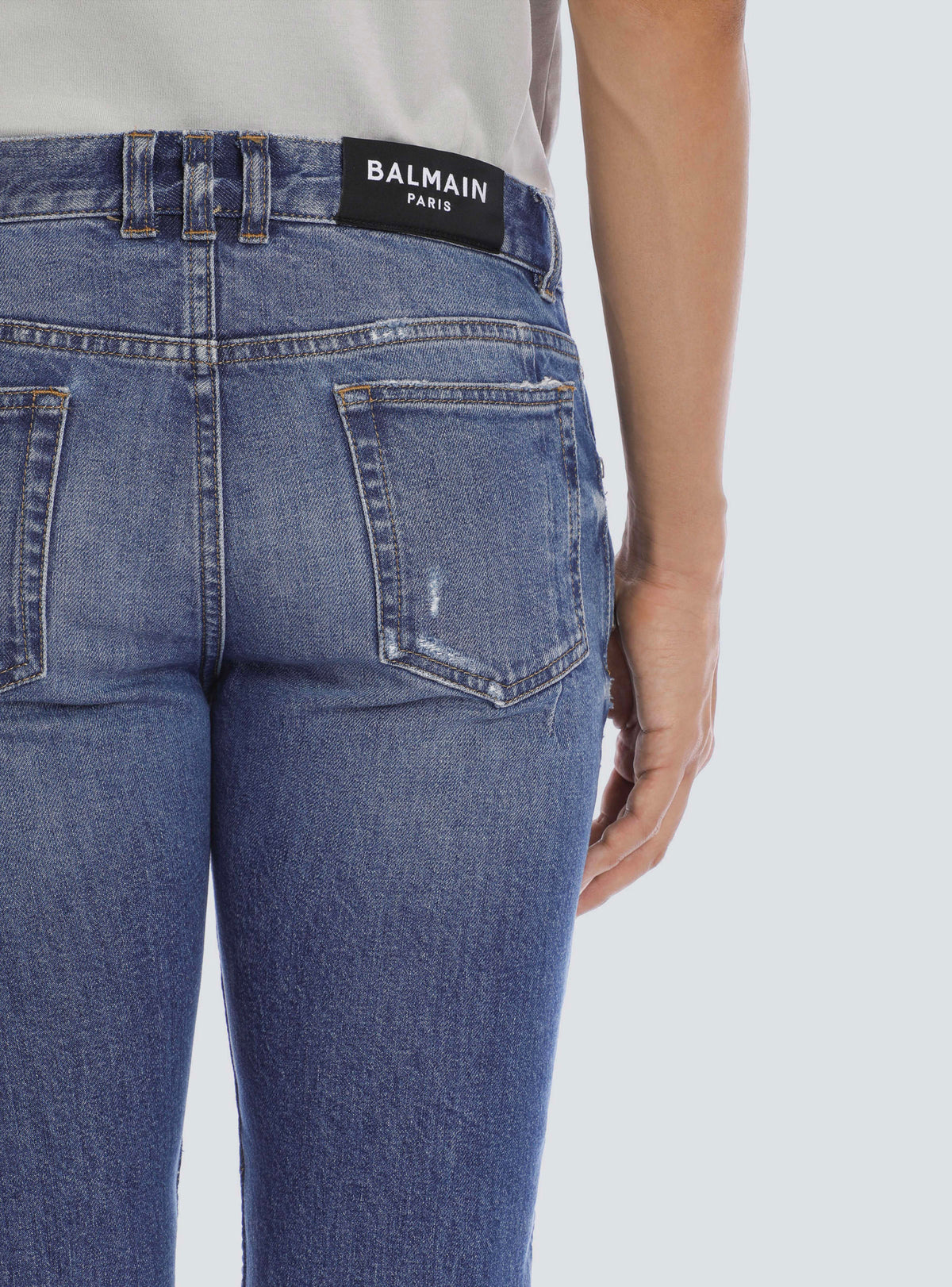BALMAIN MEN'S BLUE RIBBED TAPERED JEANS