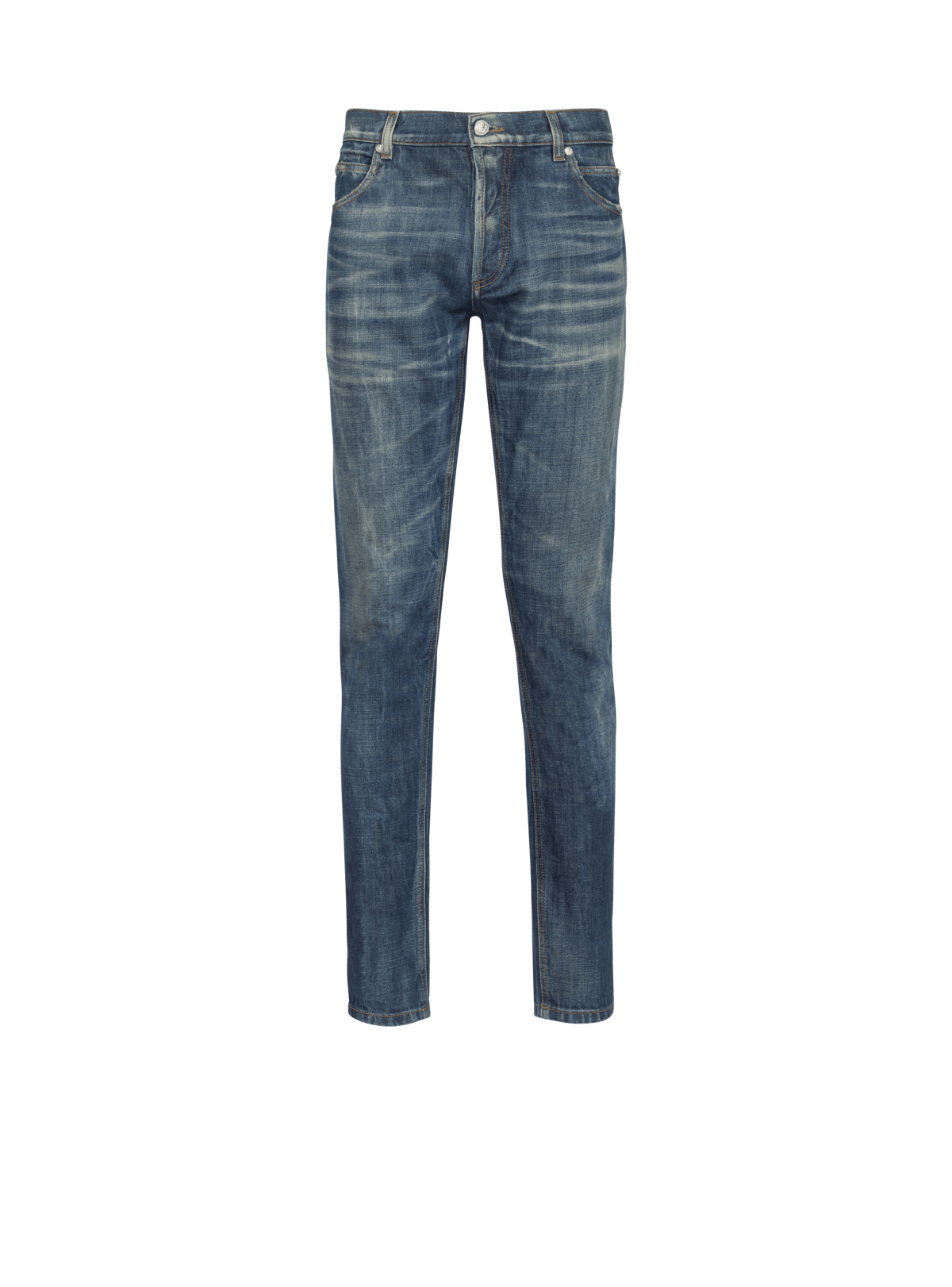 BALMAIN MEN'S BLUE STONEWASH SLIM JEANS