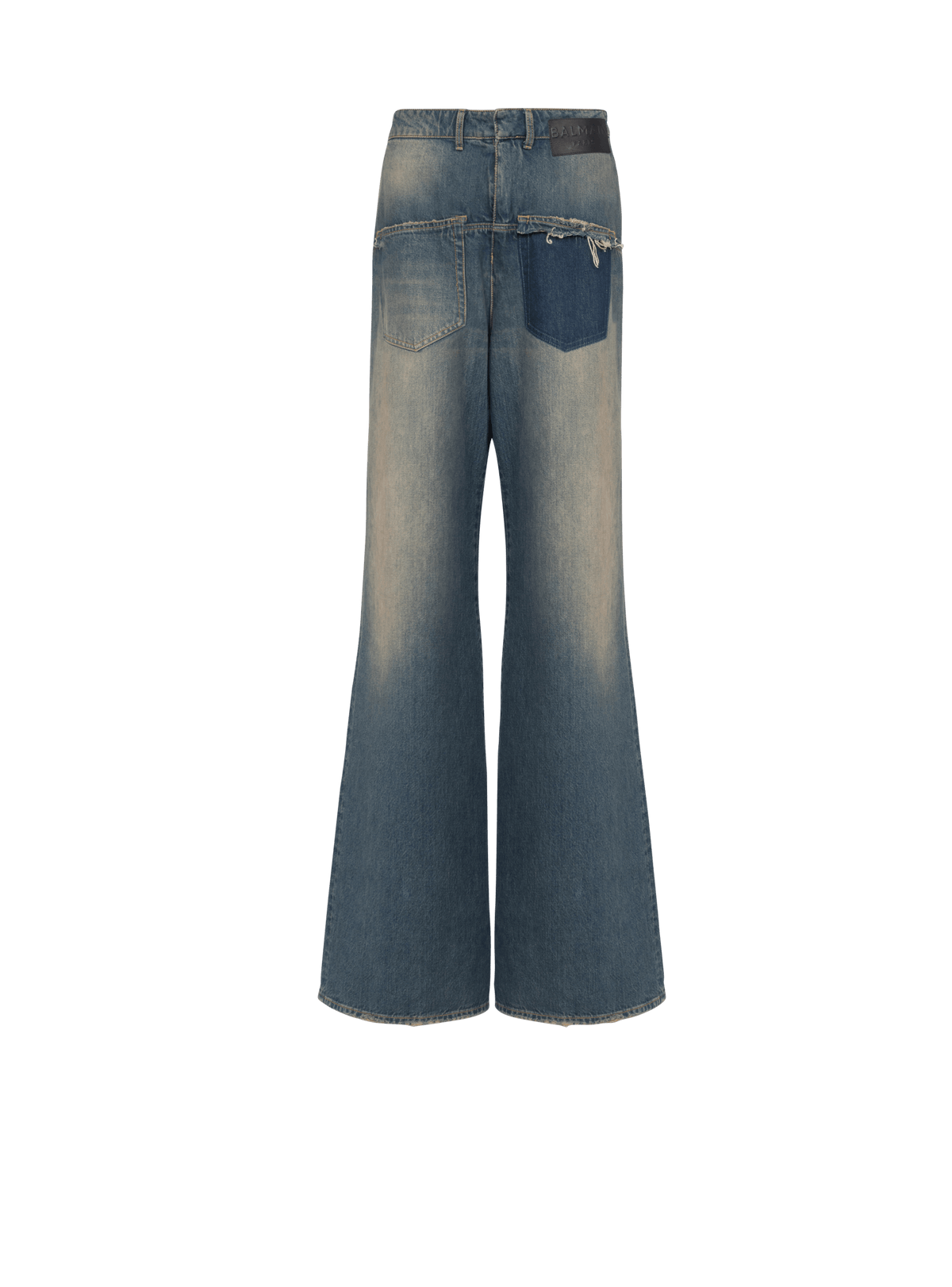 BALMAIN MEN'S LIGHT BLUE WIDE-LEG DENIM TROUSERS