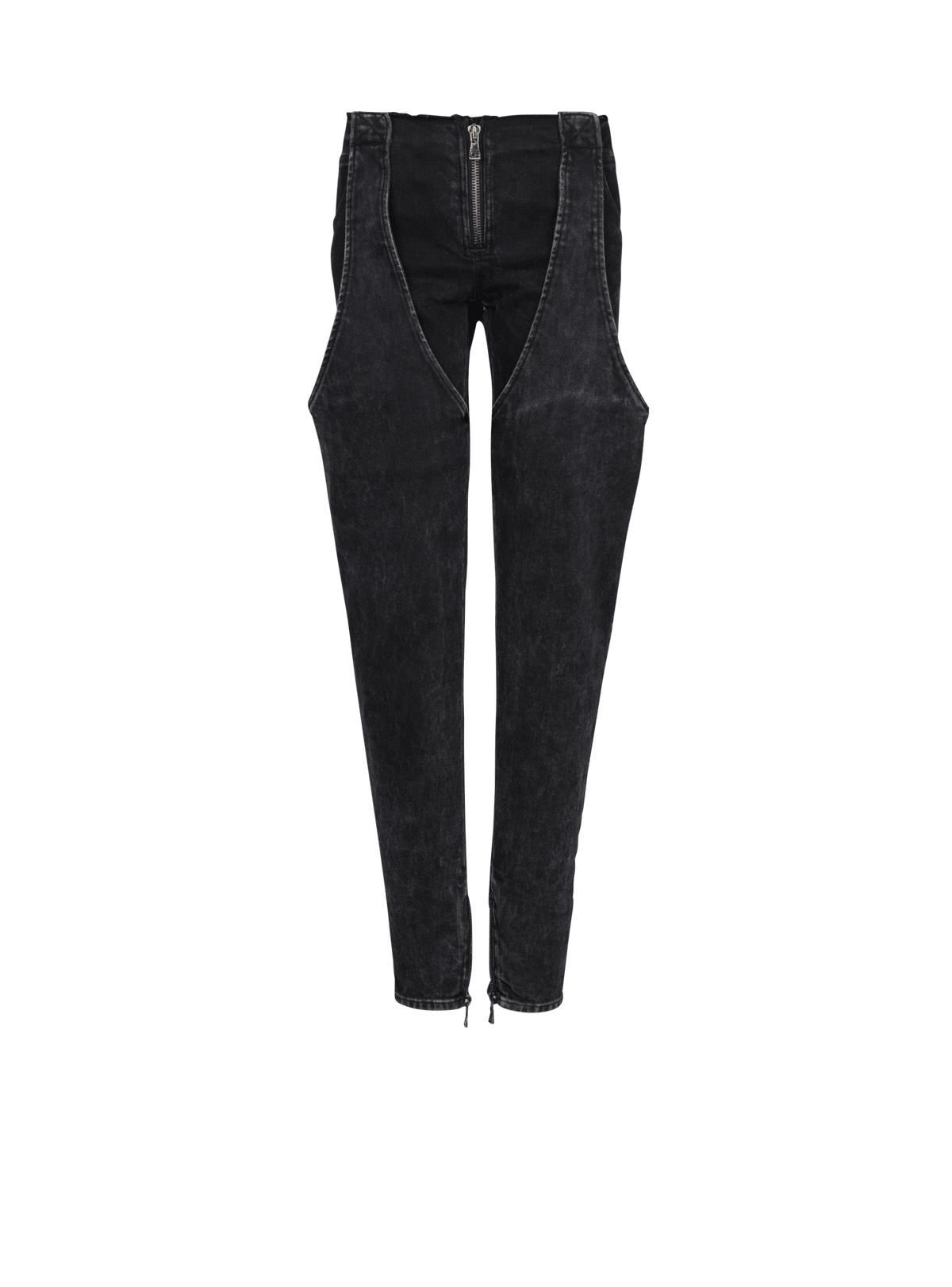 BALMAIN WOMEN'S BLACK ACID WASH GARTER CUT JEANS
