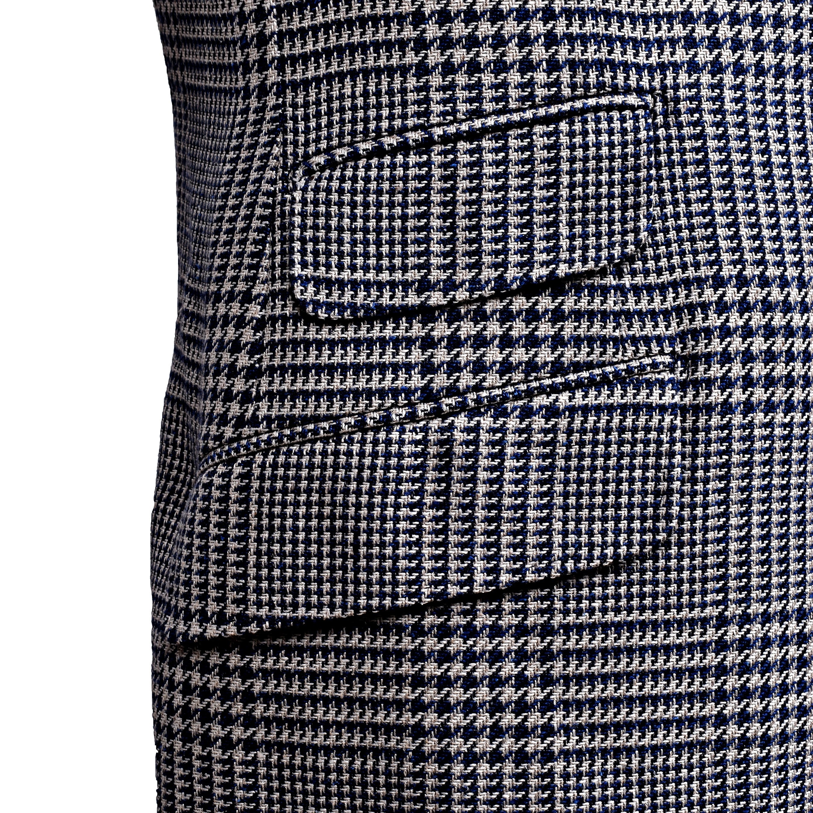 BRUNELLO CUCINELLI MEN'S GRAY SILK BLEND HOUNDSTOOTH BLAZER
