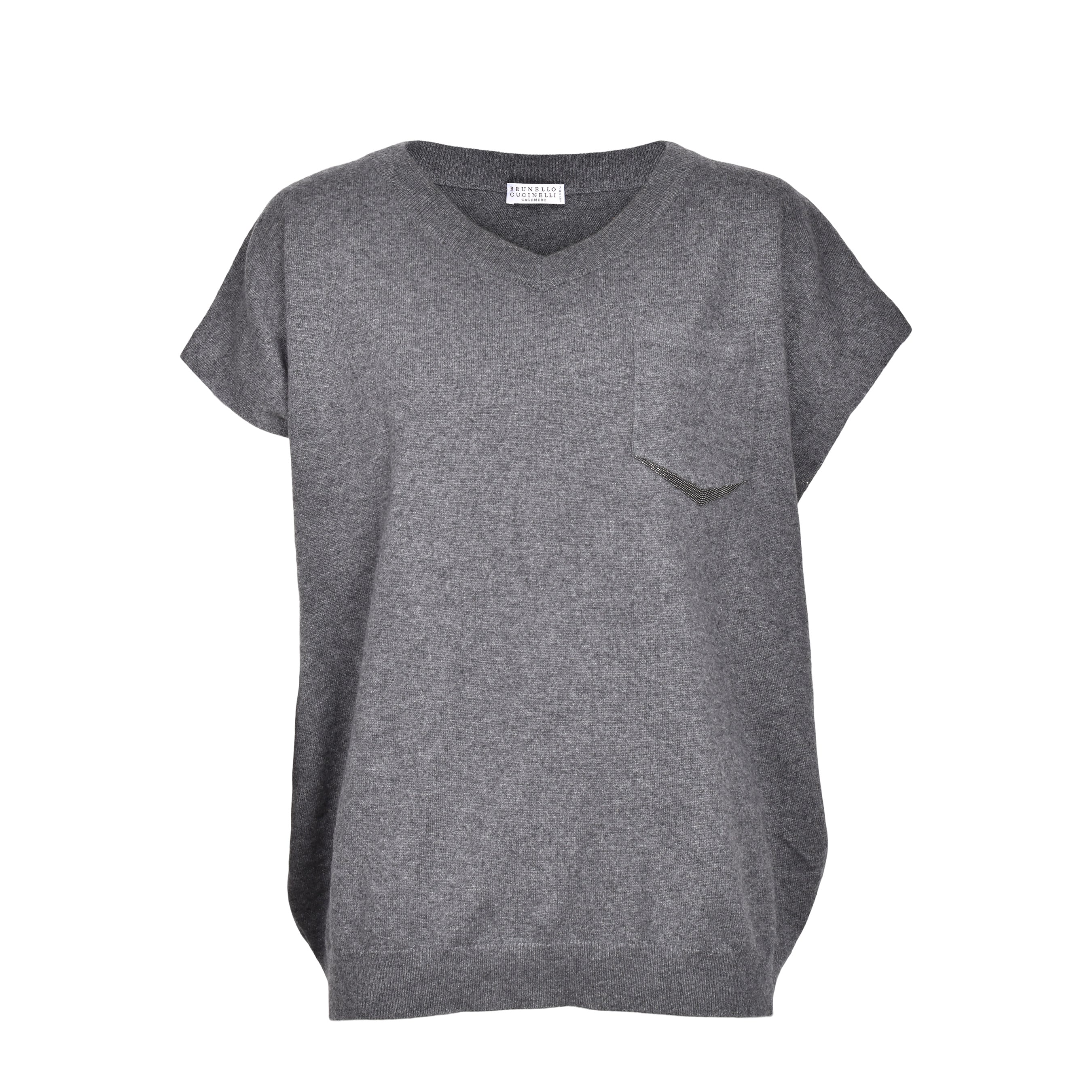 BRUNELLO CUCINELLI WOMEN'S GRAY CASHMERE SHORT-SLEEVE SWEATER