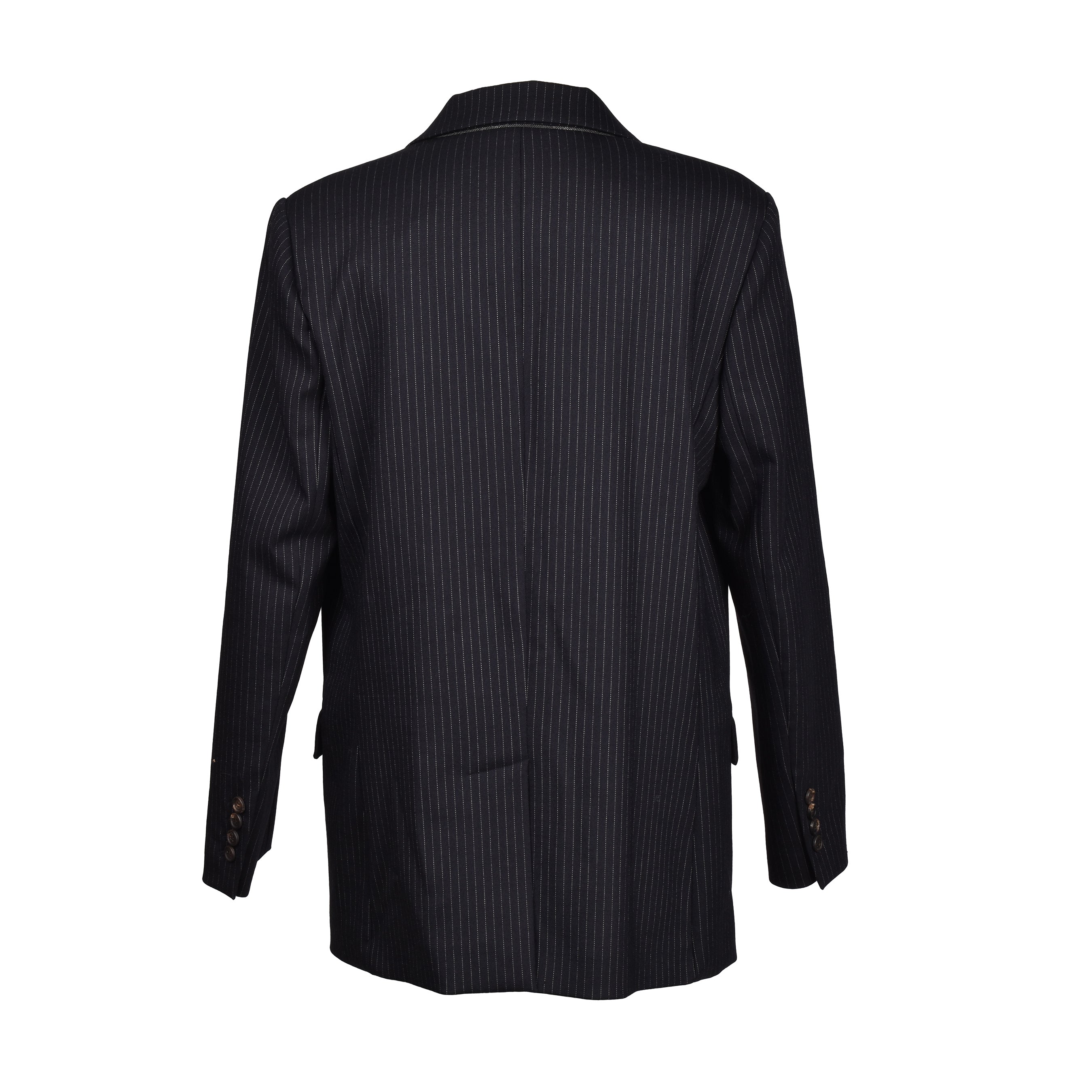 BRUNELLO CUCINELLI WOMEN'S BLUE VIRGIN WOOL PINSTRIPE BLAZER