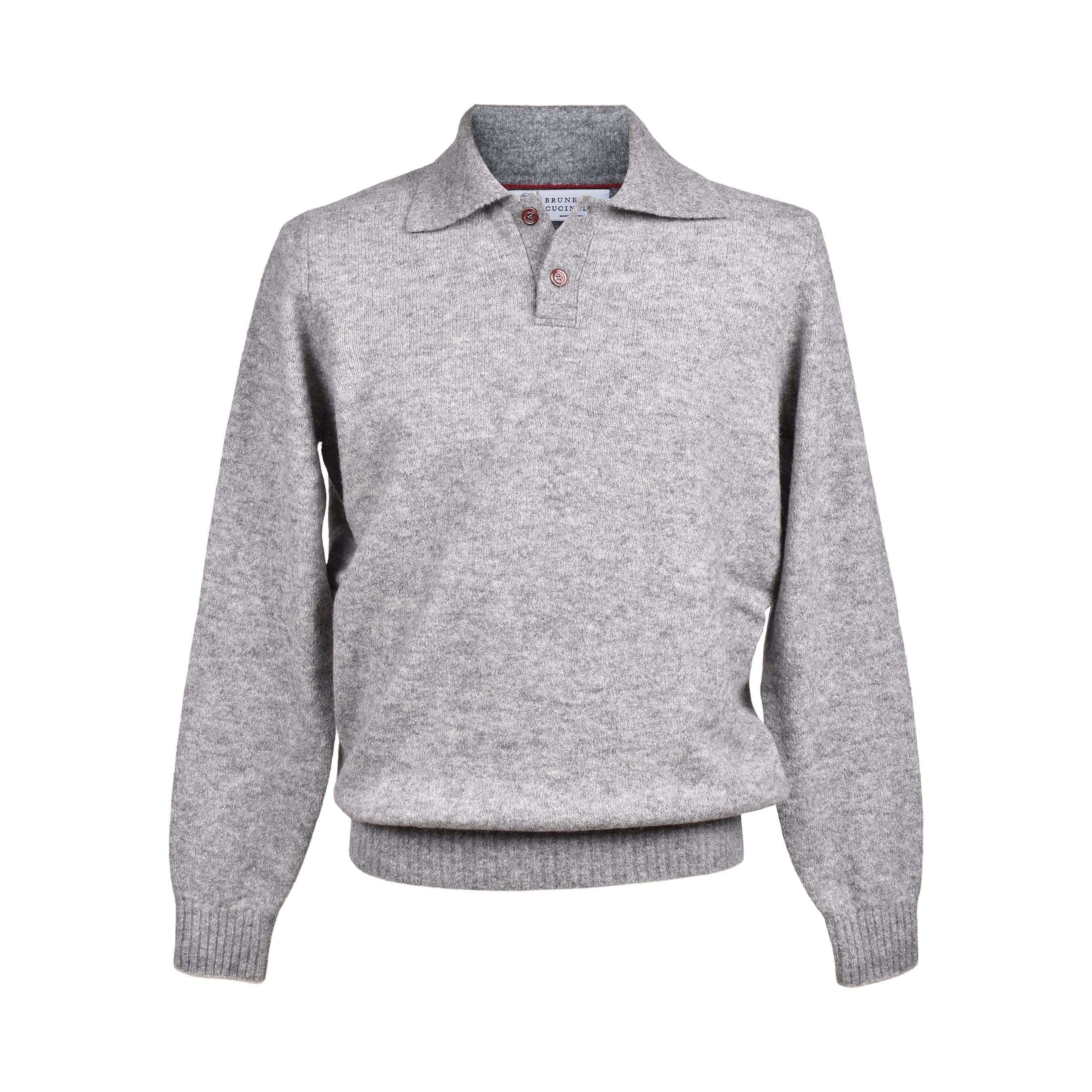 BRUNELLO CUCINELLI MEN'S GRAY WOOL BLEND KNIT SWEATER