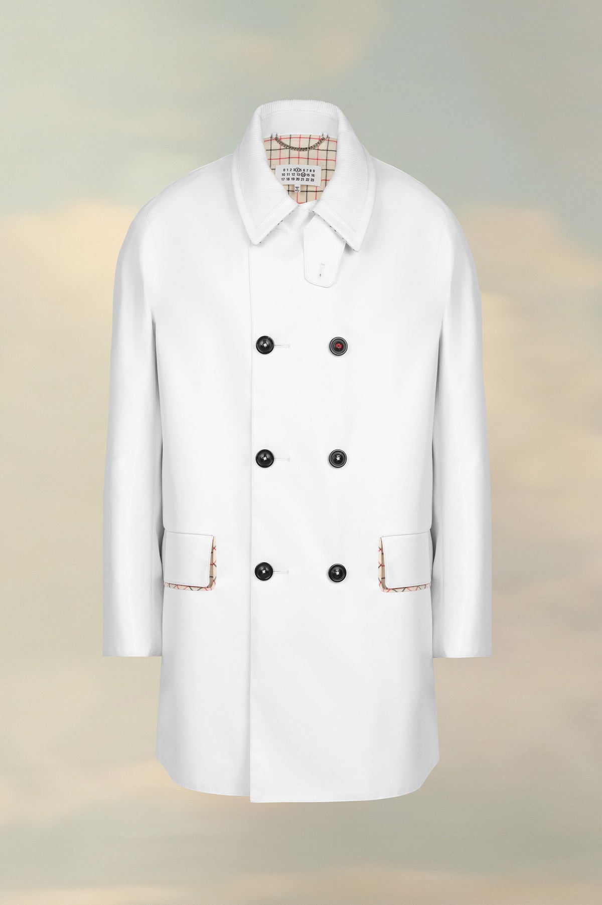 MAISON MARGIELA MEN'S WHITE DOUBLE-BREASTED TAILORED COAT