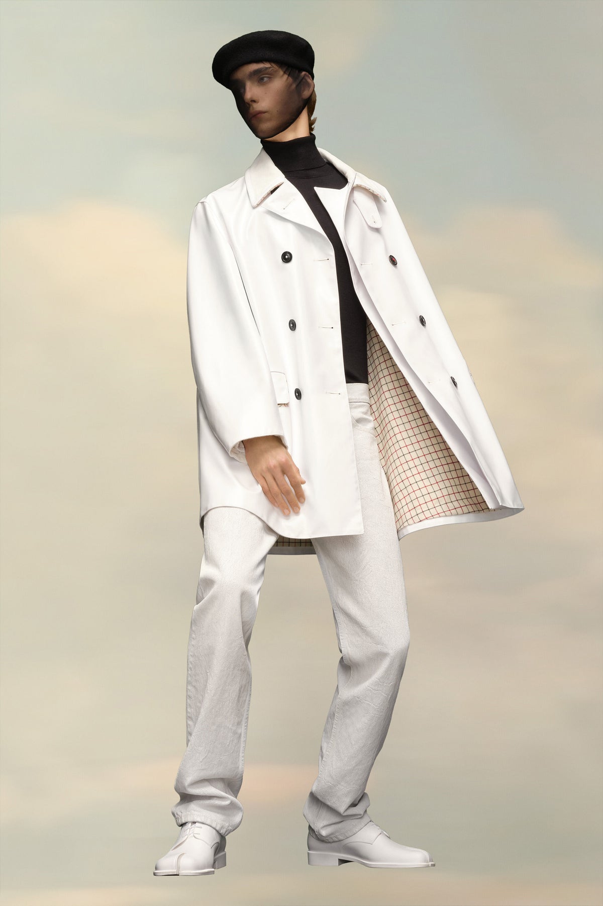 MAISON MARGIELA MEN'S WHITE DOUBLE-BREASTED TAILORED COAT