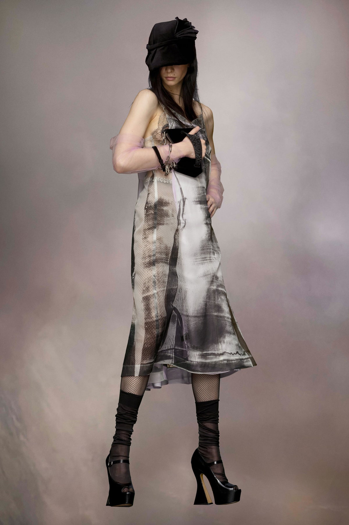 MAISON MARGIELA WOMEN'S GRAY ABSTRACT PRINT MIDI DRESS
