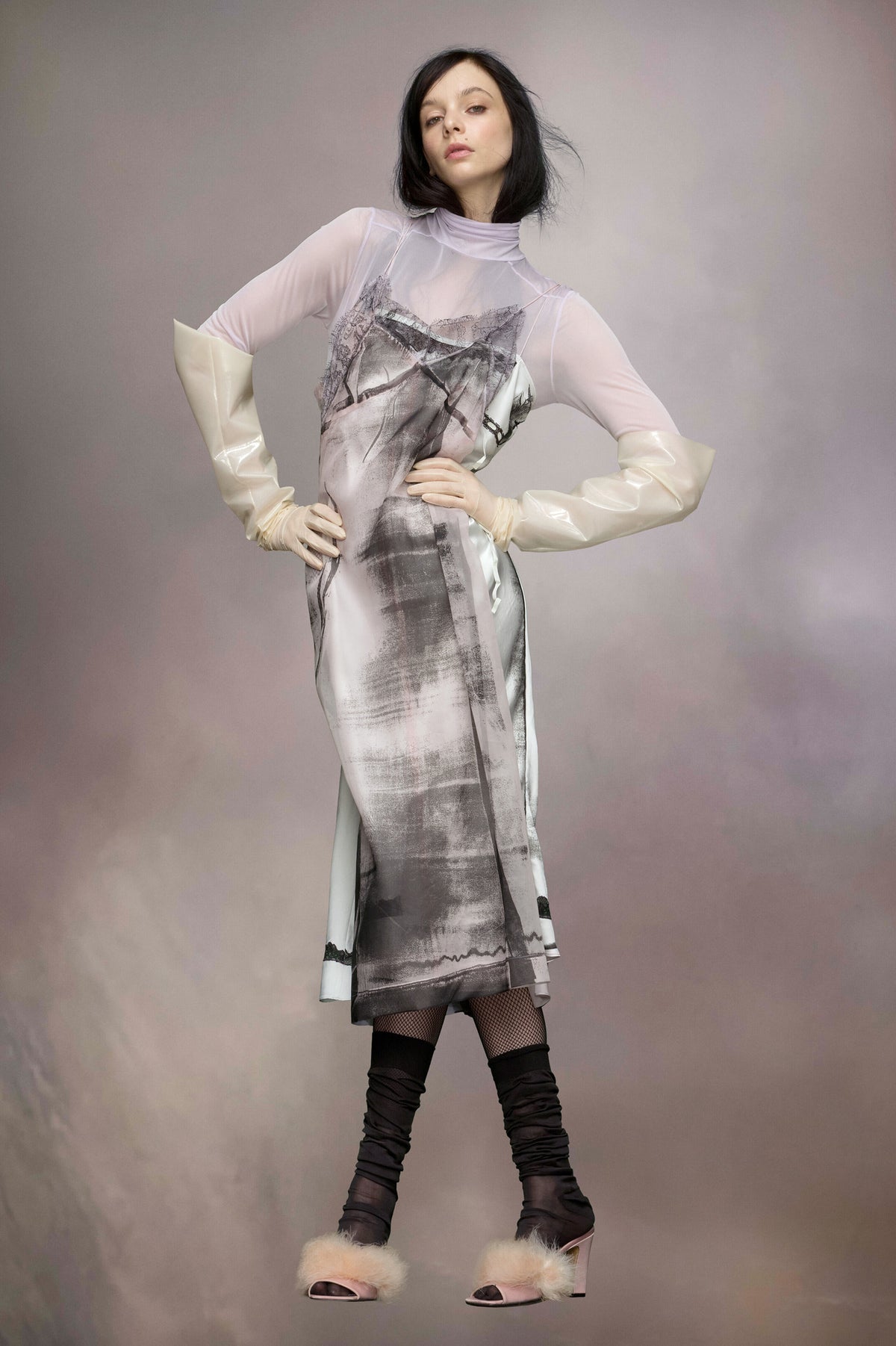 MAISON MARGIELA WOMEN'S PISTACHIO LILAC LACE MIDI DRESS