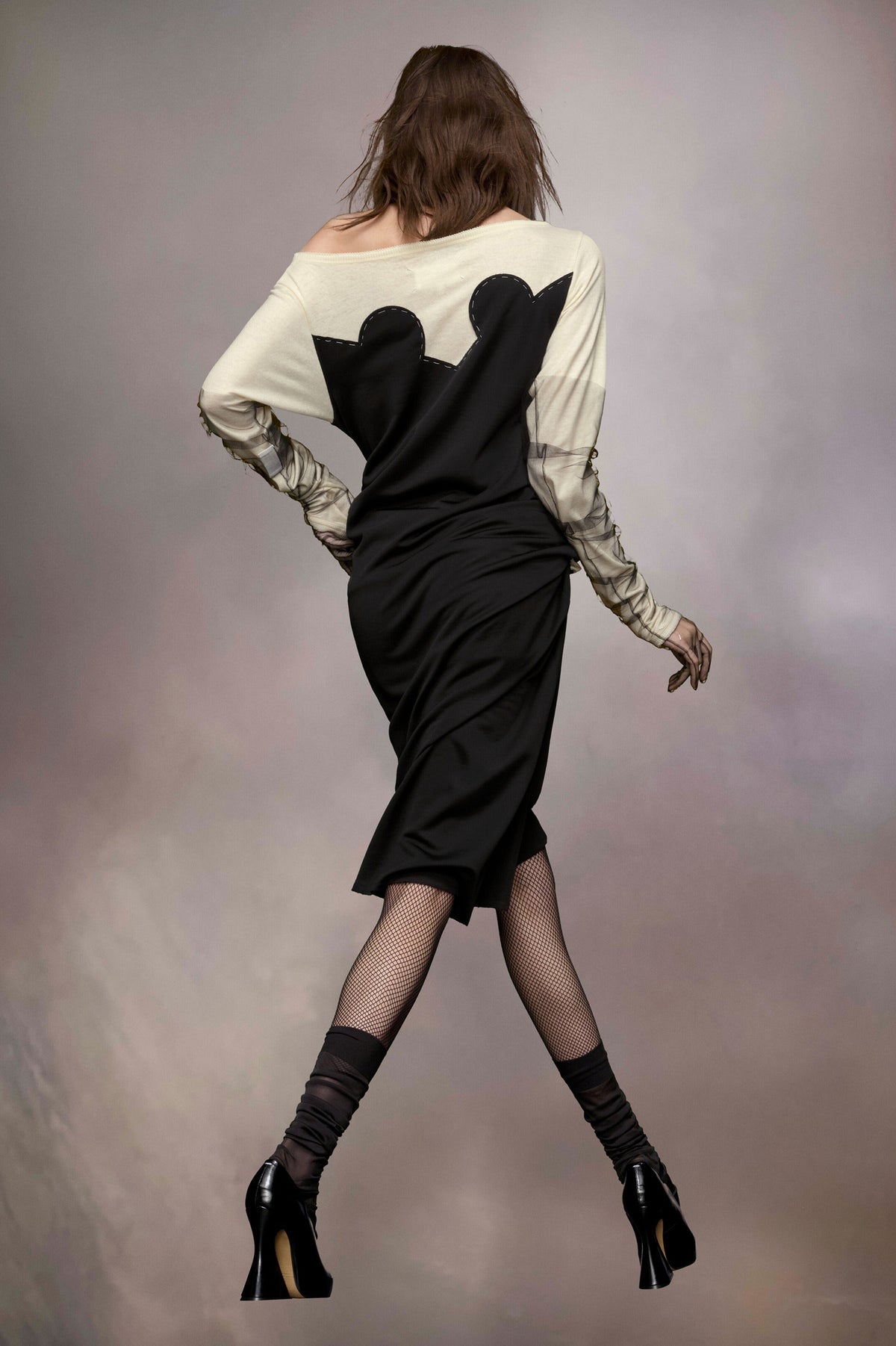 MAISON MARGIELA WOMEN'S BLACK CREAM DRAPED MIDI DRESS