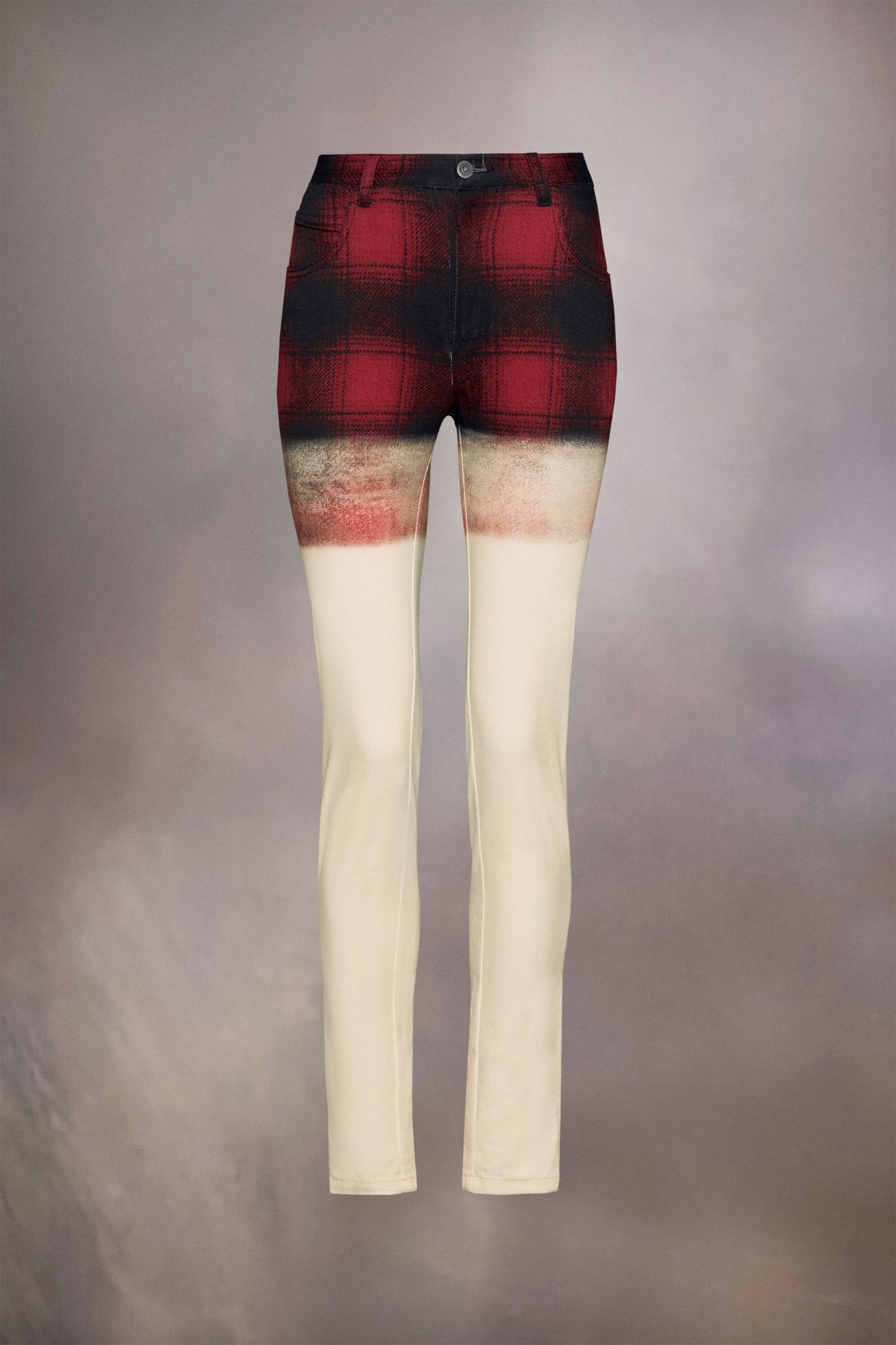 MAISON MARGIELA WOMEN'S RED PLAID OMBRE SKINNY TROUSERS
