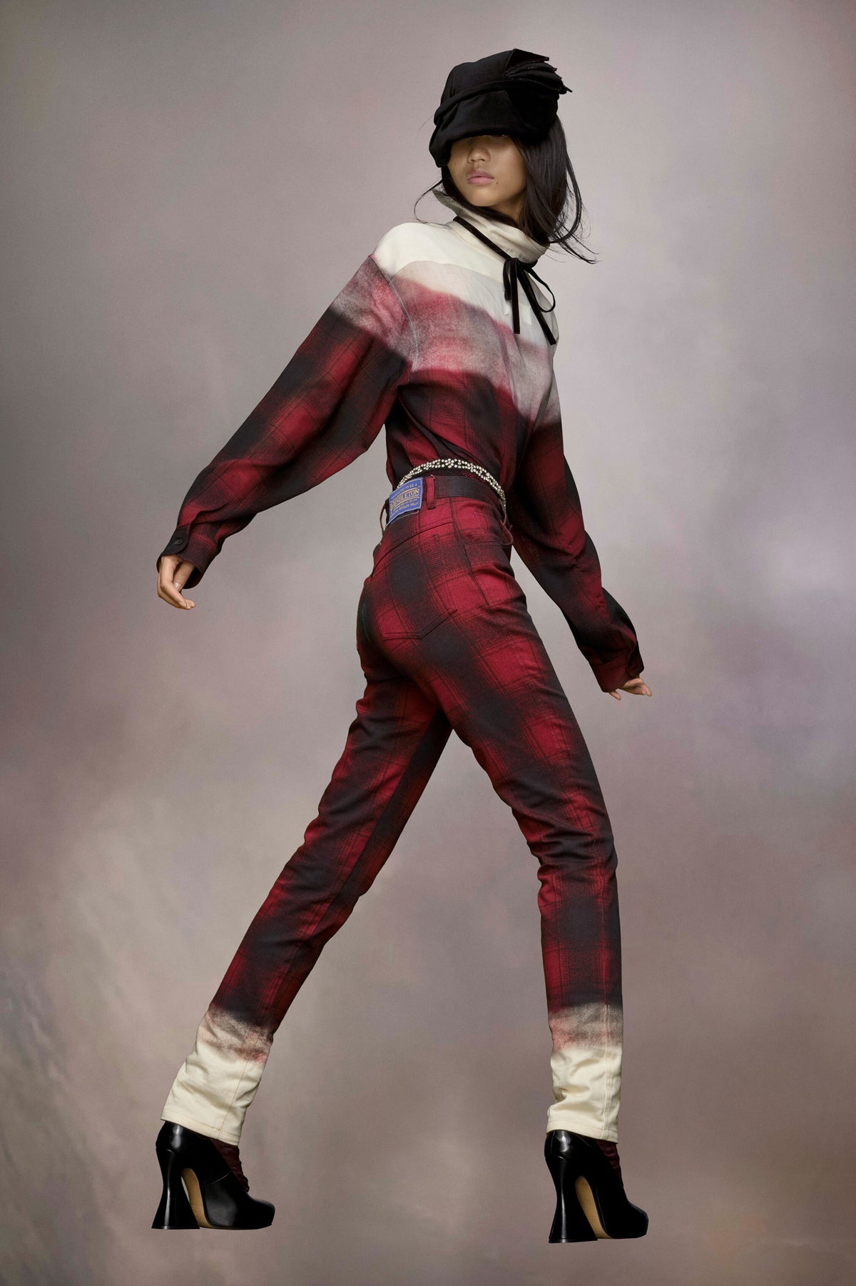 MAISON MARGIELA WOMEN'S RED PLAID OMBRE TROUSERS