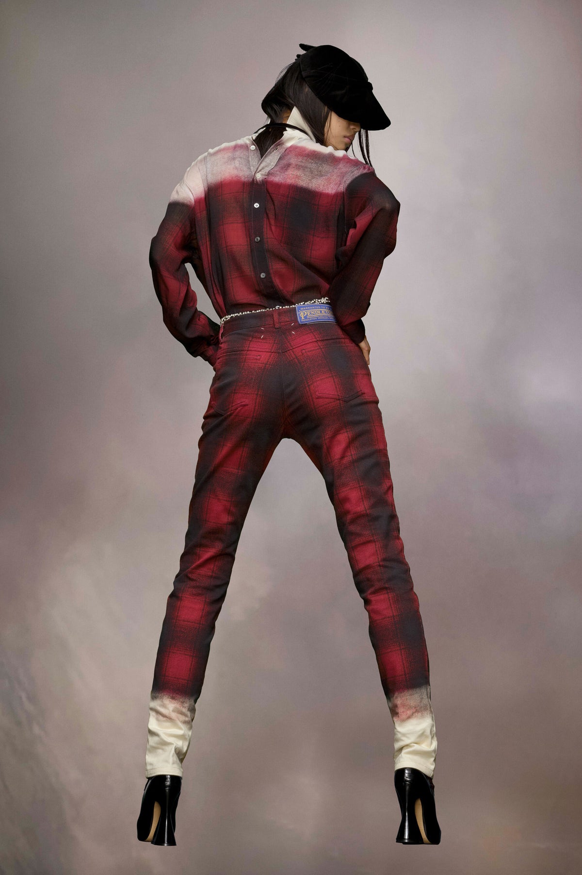 MAISON MARGIELA WOMEN'S RED PLAID OMBRE TROUSERS