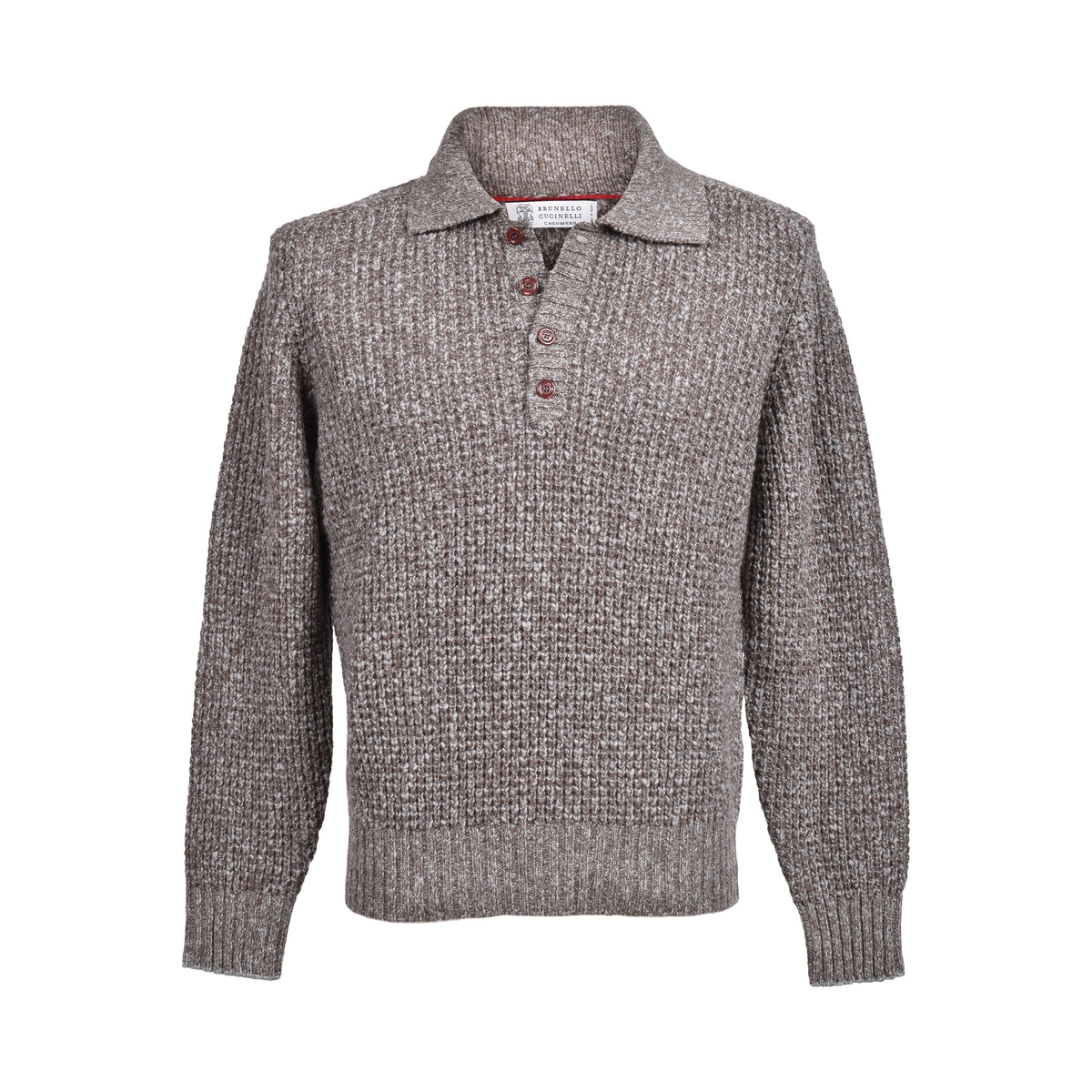 BRUNELLO CUCINELLI MEN'S BROWN CASHMERE KNIT SWEATER